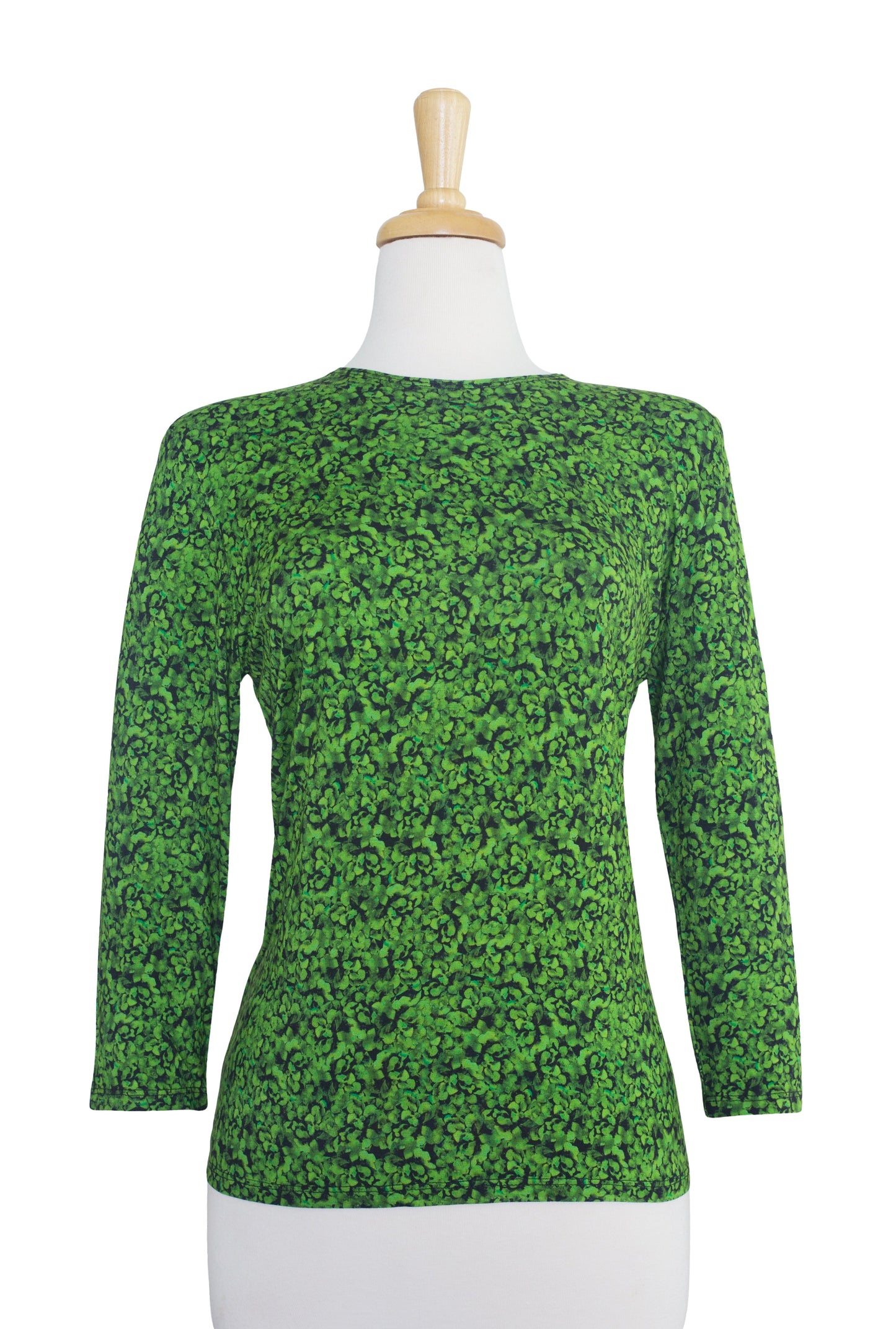 Apple Green and Black Floral 3/4 Sleeve Cotton Top