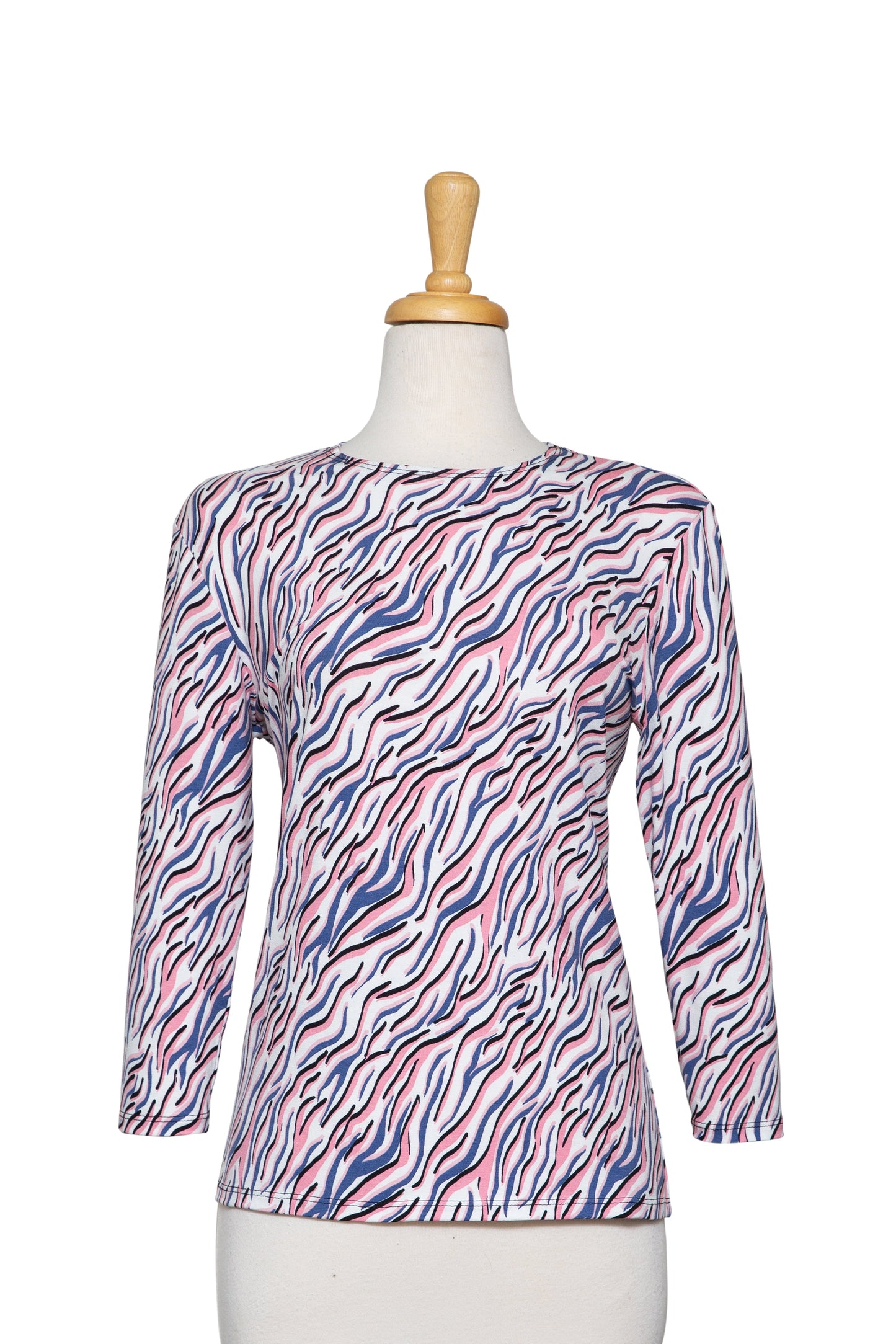 White, Smoked Blue and Pink Waves Cotton 3/4 Sleeve Top