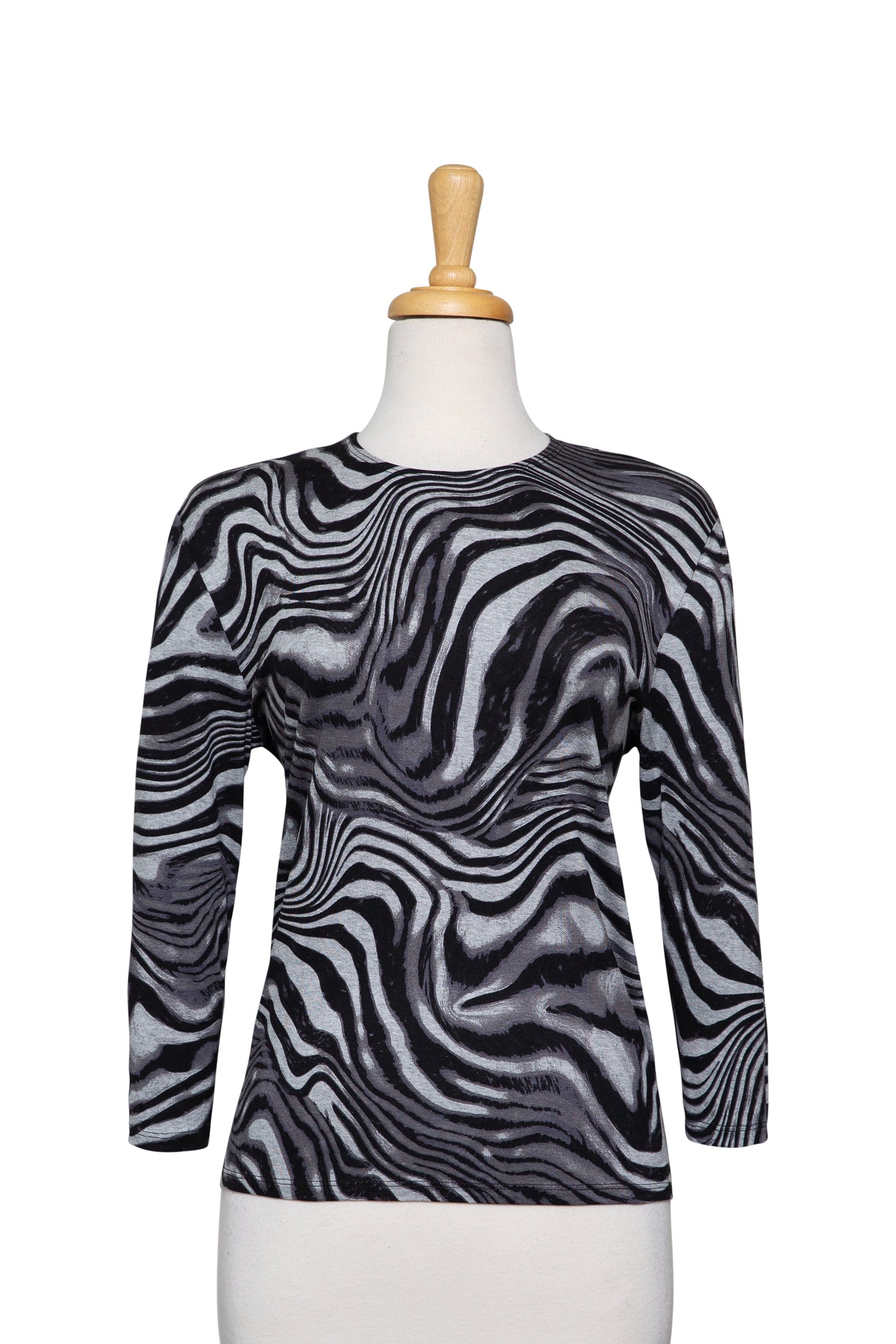 Shades of Grey and Black Waves Cotton 3/4 Sleeve Top