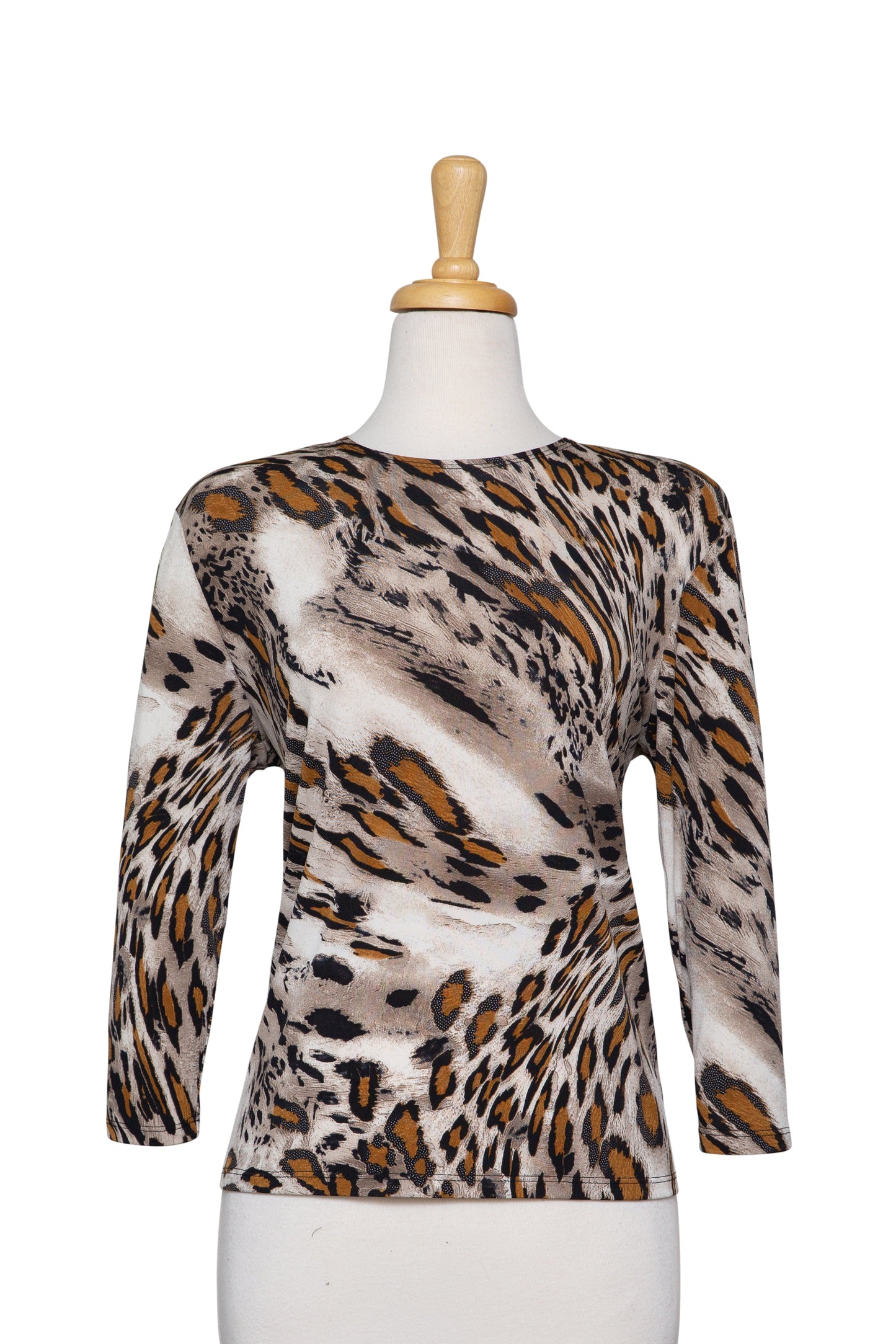 Plus Size Tan, Taupe and Ivory Animal Print Microfiber 3/4 Sleeve Top
