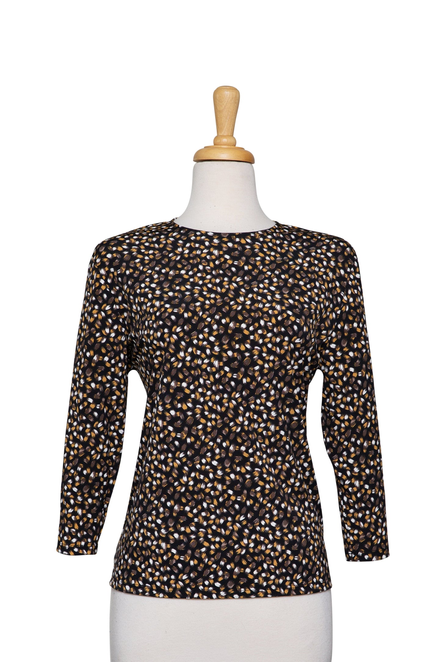 Plus Size Black, Tan and Brown Coffee Beans Textured Print Microfiber 3/4 Sleeve Top
