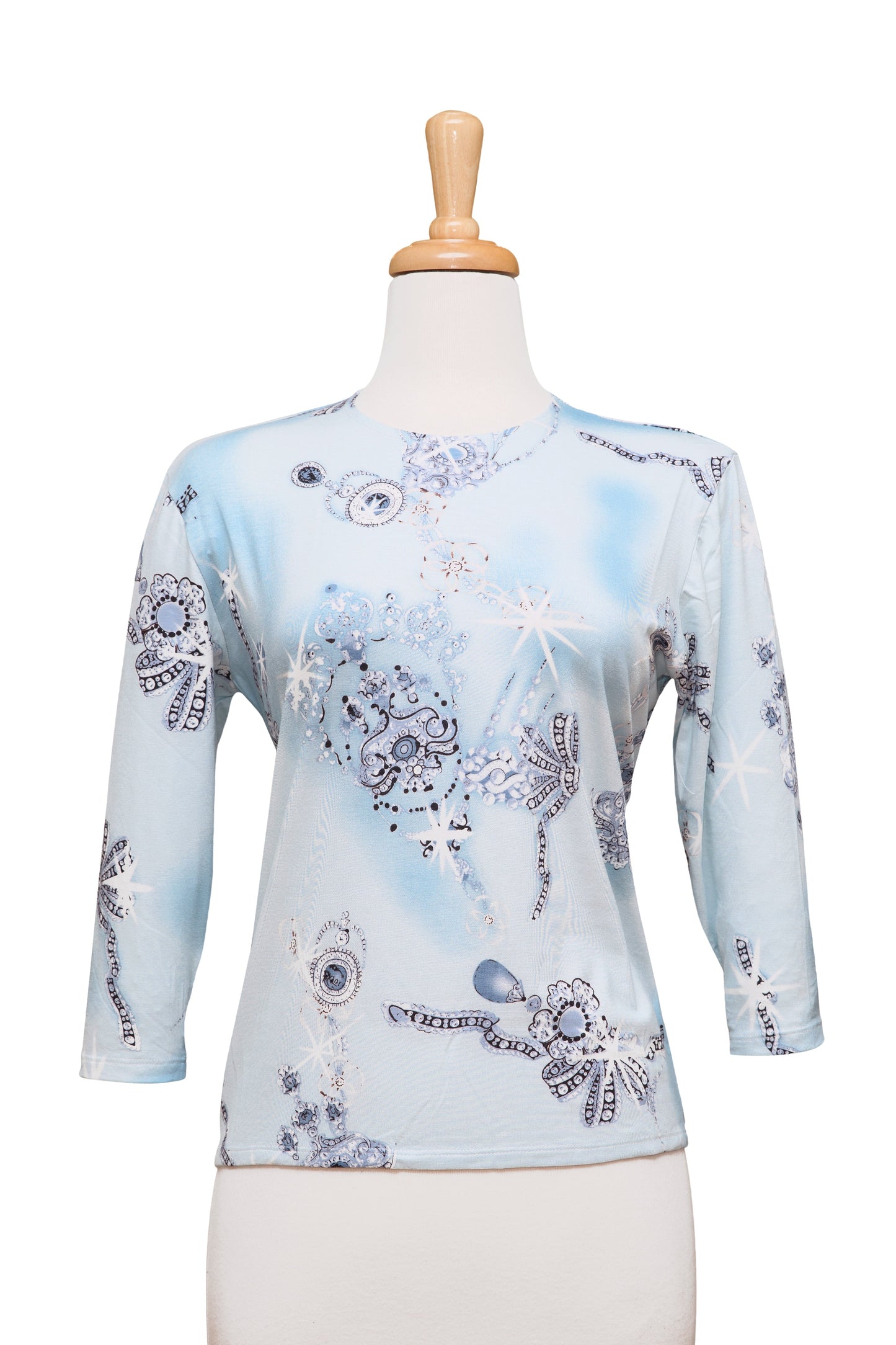 Light Blue, and Black Tiffany Chain 3/4 Sleeve Cotton Top