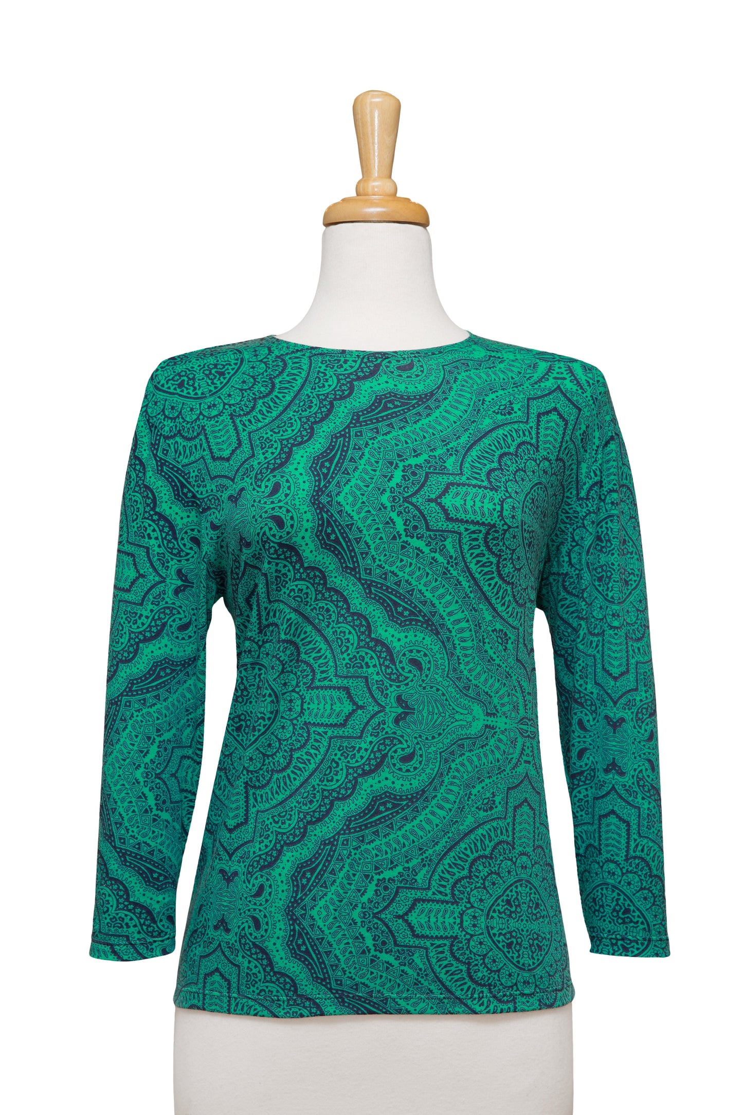 Green and Navy Emblems 3/4 Sleeve Cotton Top