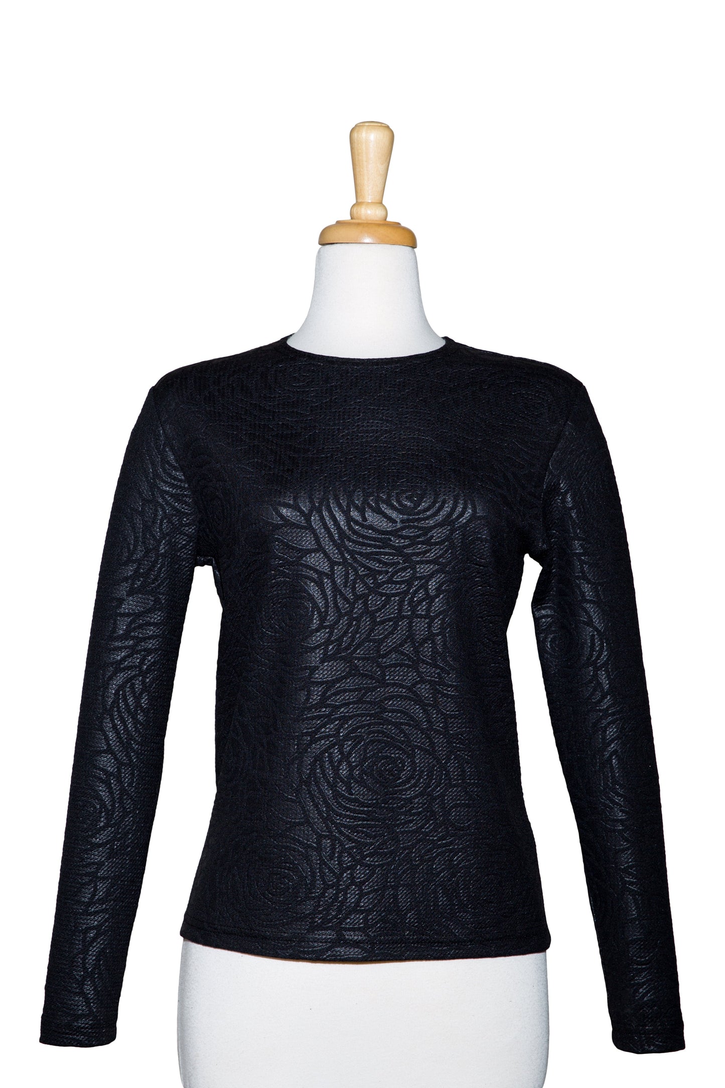 Black On Black Floral Embossed Long Sleeve Top