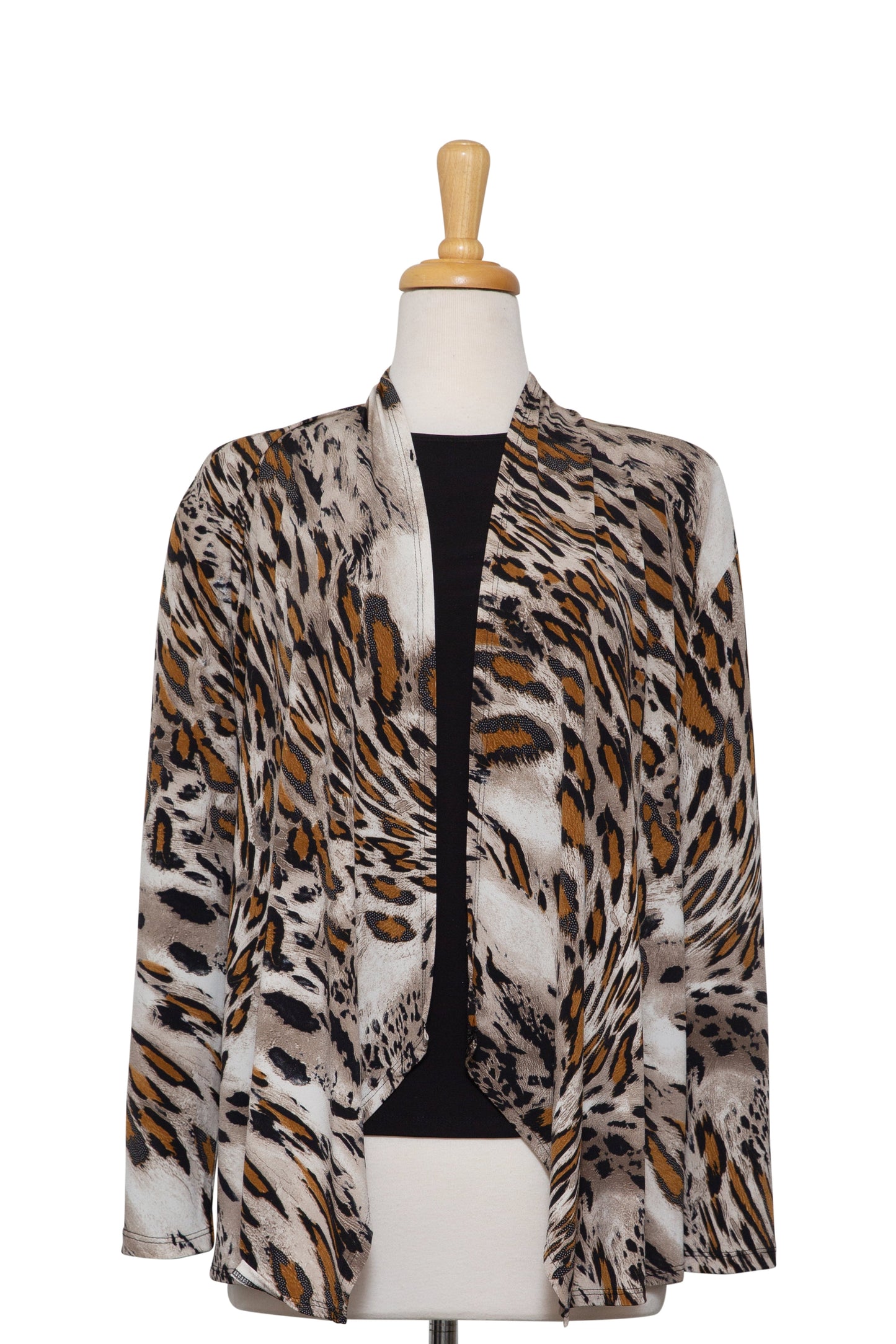Plus Size Two Piece Creme, Tan and Taupe Leopard Print Microfiber Shawl Collar Set