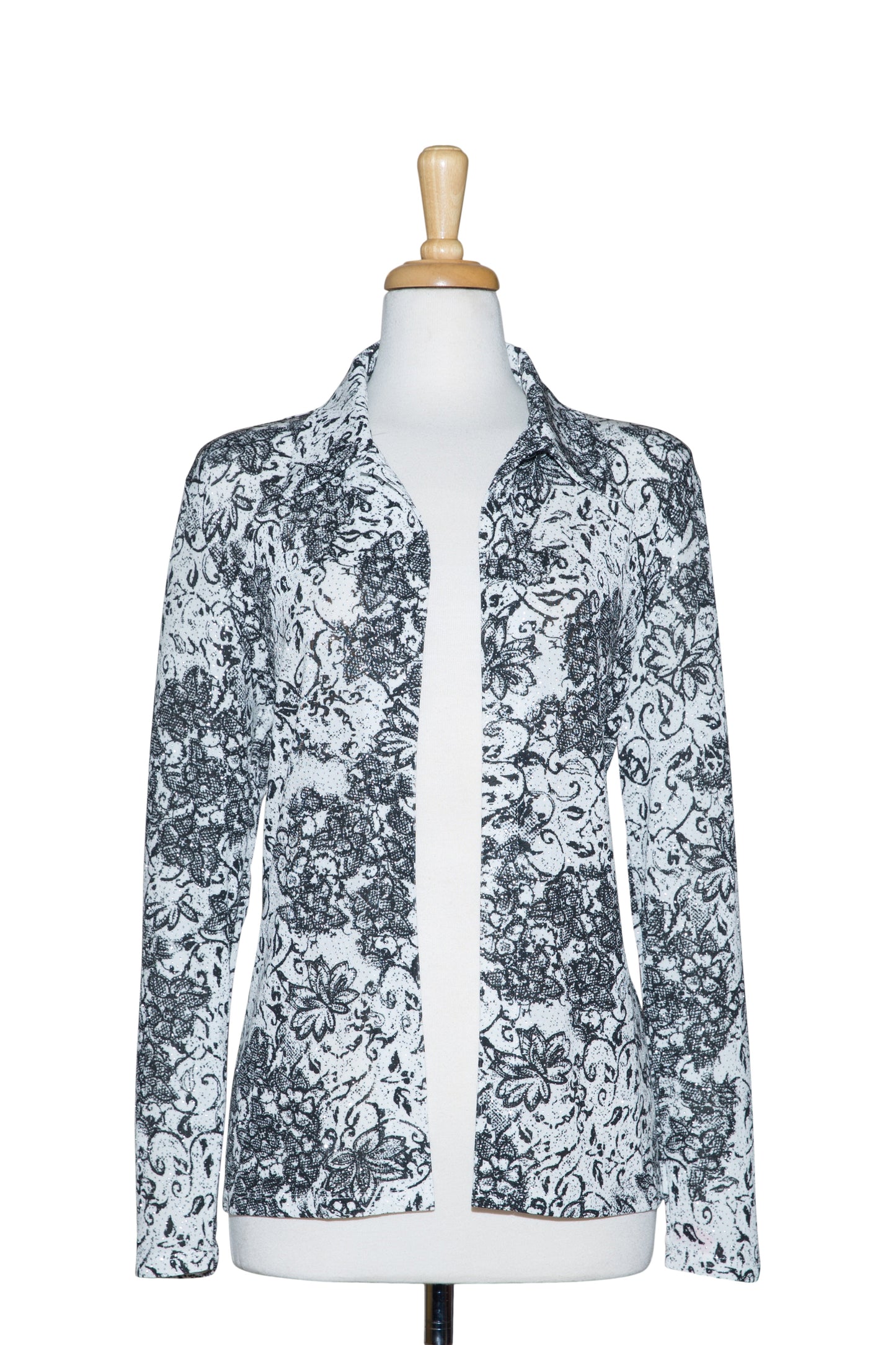 White and Black Floral Metallic Slinky Jacket