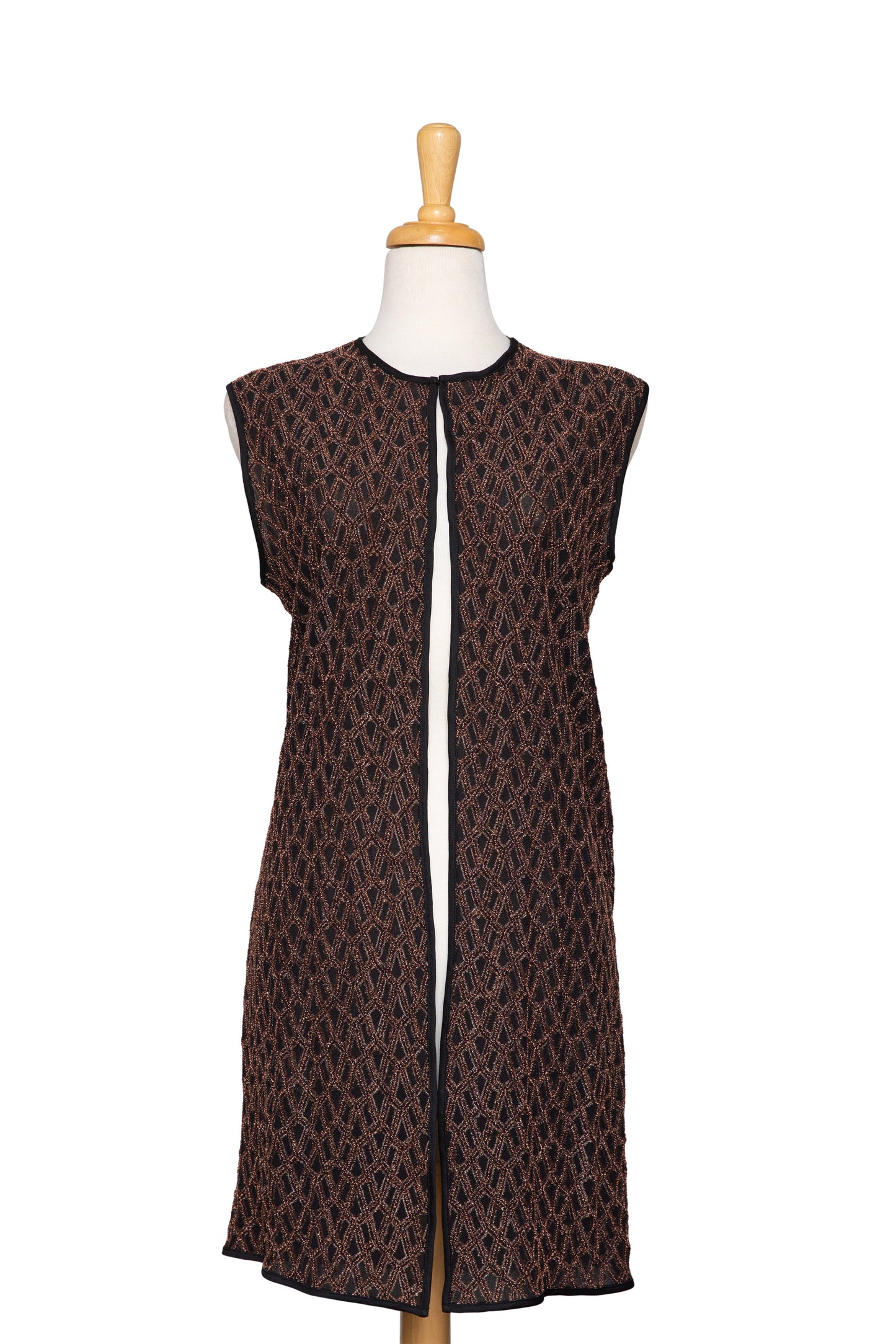 Black and Rust Geometric Lace-Like Textured 3/4 Length Vest