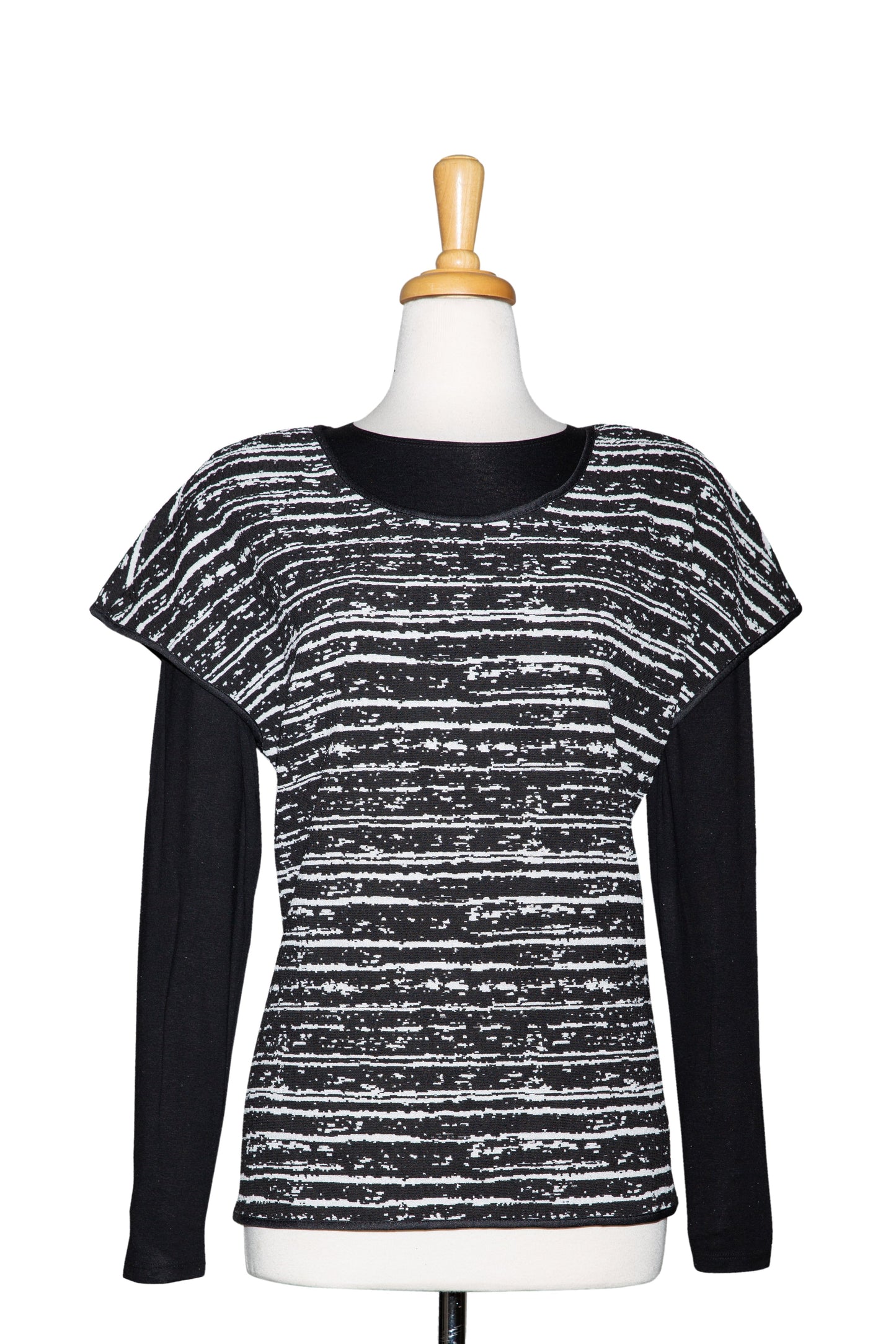 Black and White Tweed Knit, With Black Long Sleeve Microfiber Top