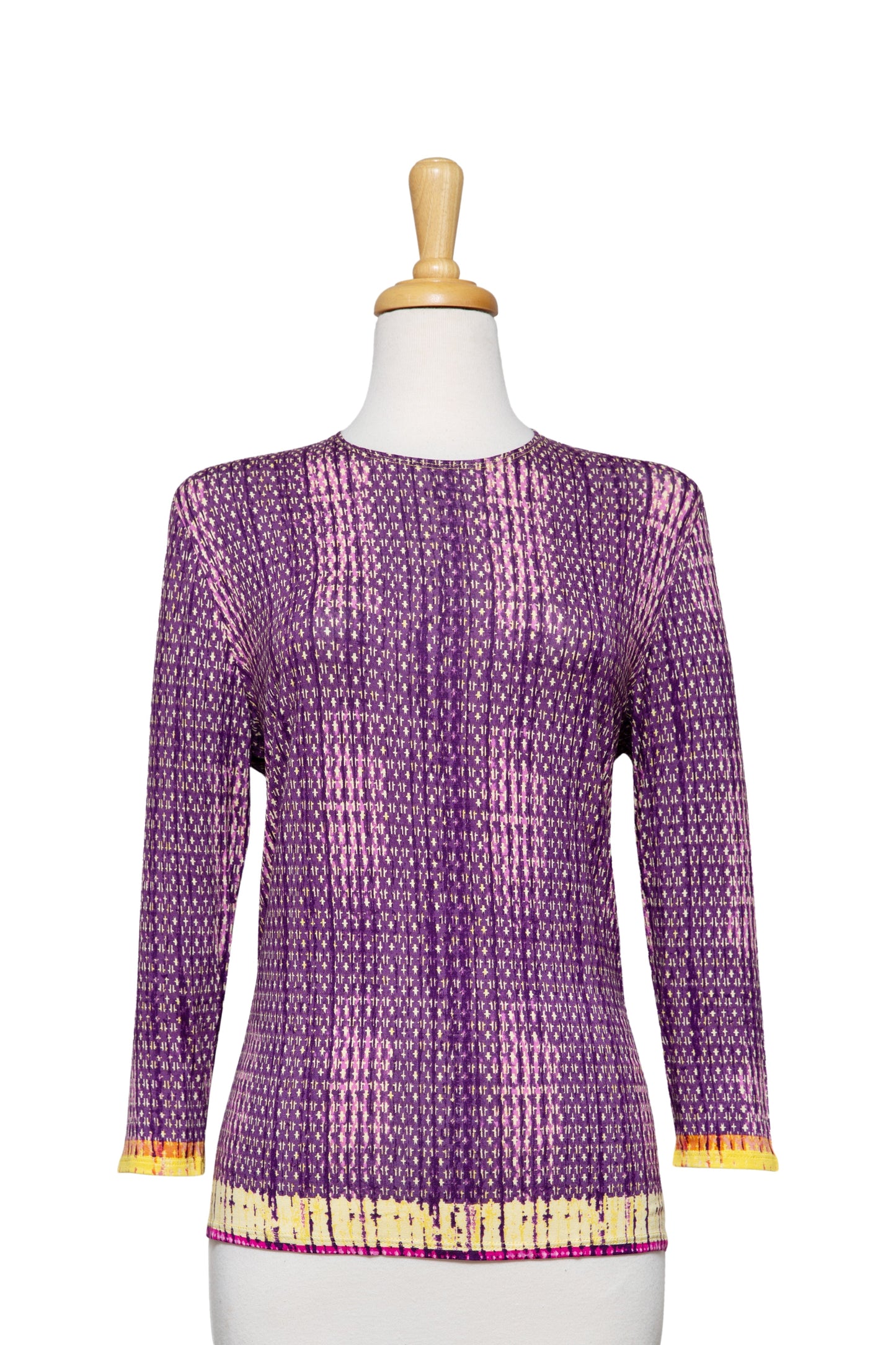 Purple Twinkle Stars Border Cotton 3/4 Sleeve Top