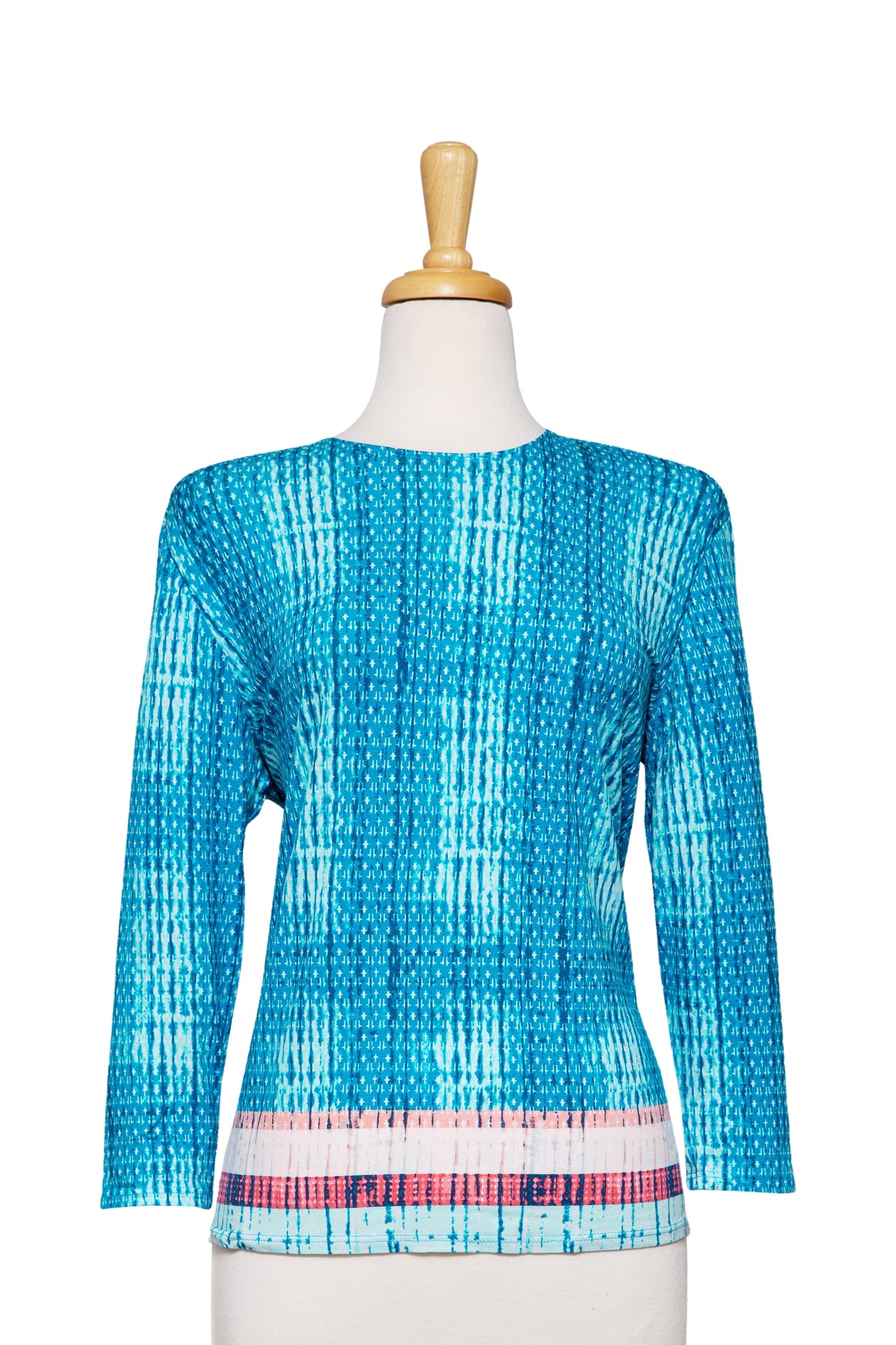 Turquoise Twinkle Stars Border Cotton 3/4 Sleeve Top