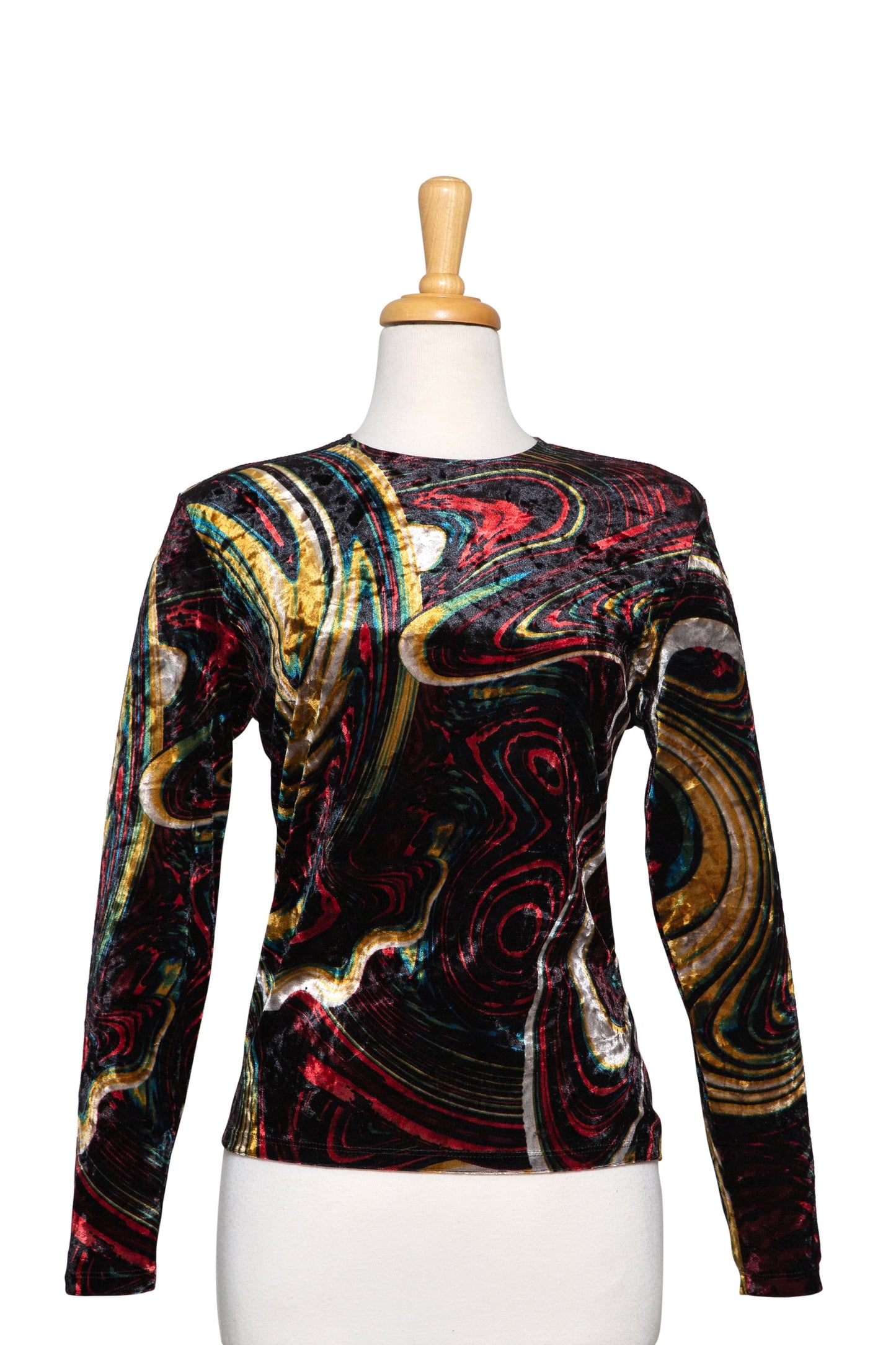 Plus Size Multi Color Graffiti Velvet Long Sleeve Top