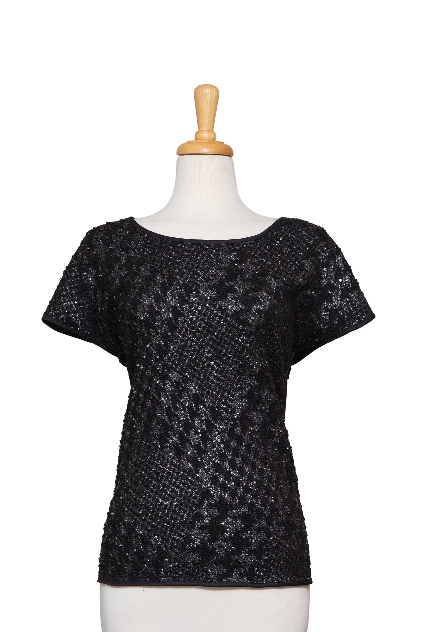 Plus Size Black and Silver Metallic Boucle Knit Short Sleeve Top