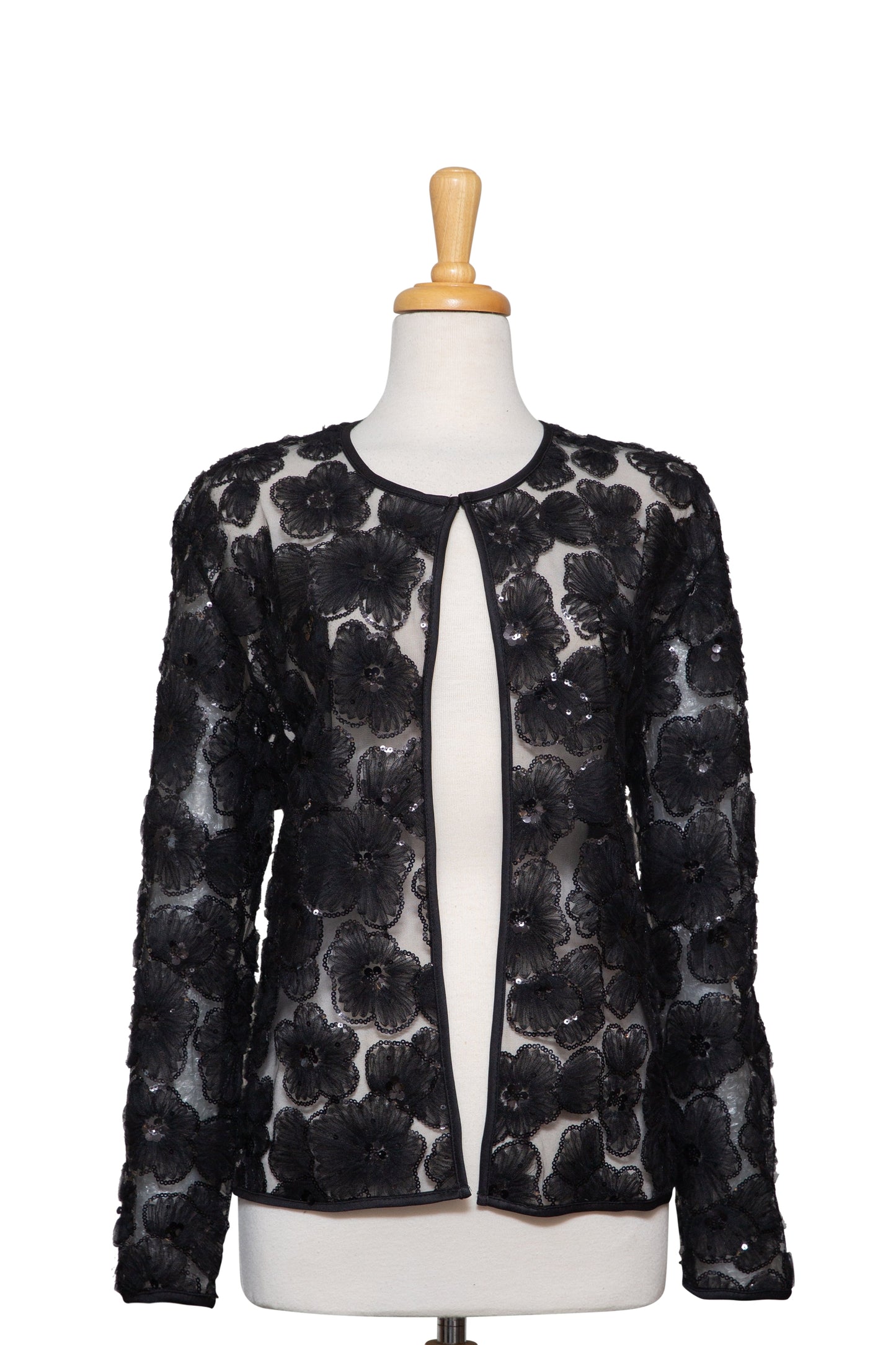 Black Organza Floral Sequins Lace Jacket