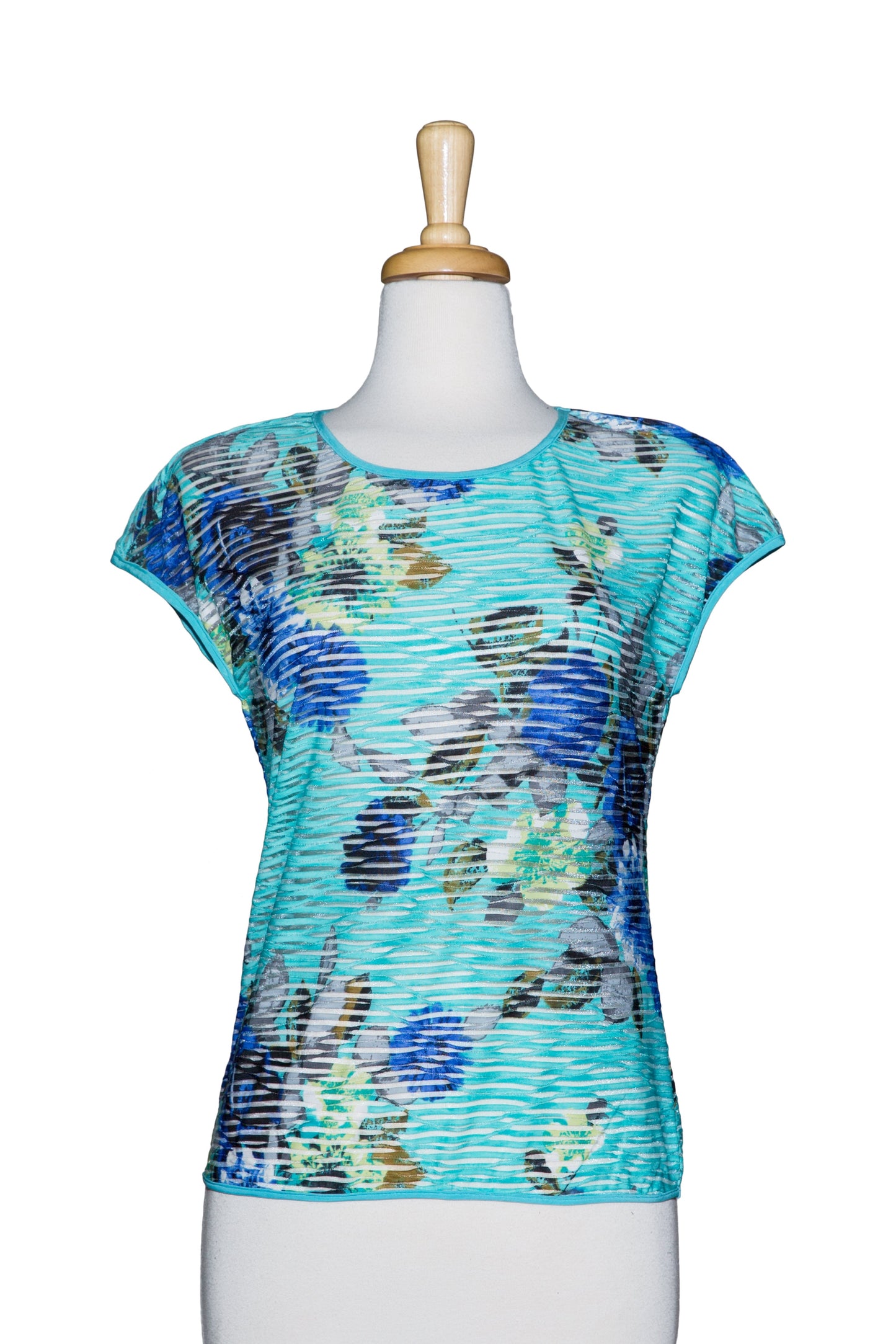 Plus Size Turquoise Waves Floral Short Sleeve Top