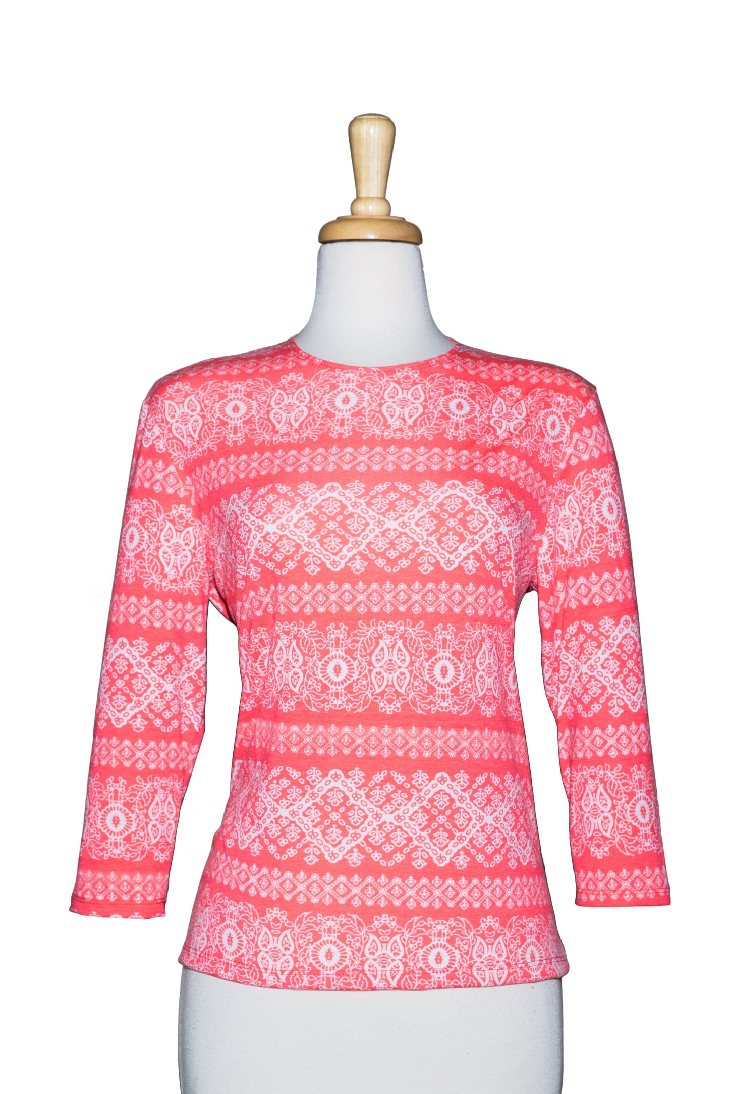 Coral and White Diamonds 3/4 Sleeve Cotton Top