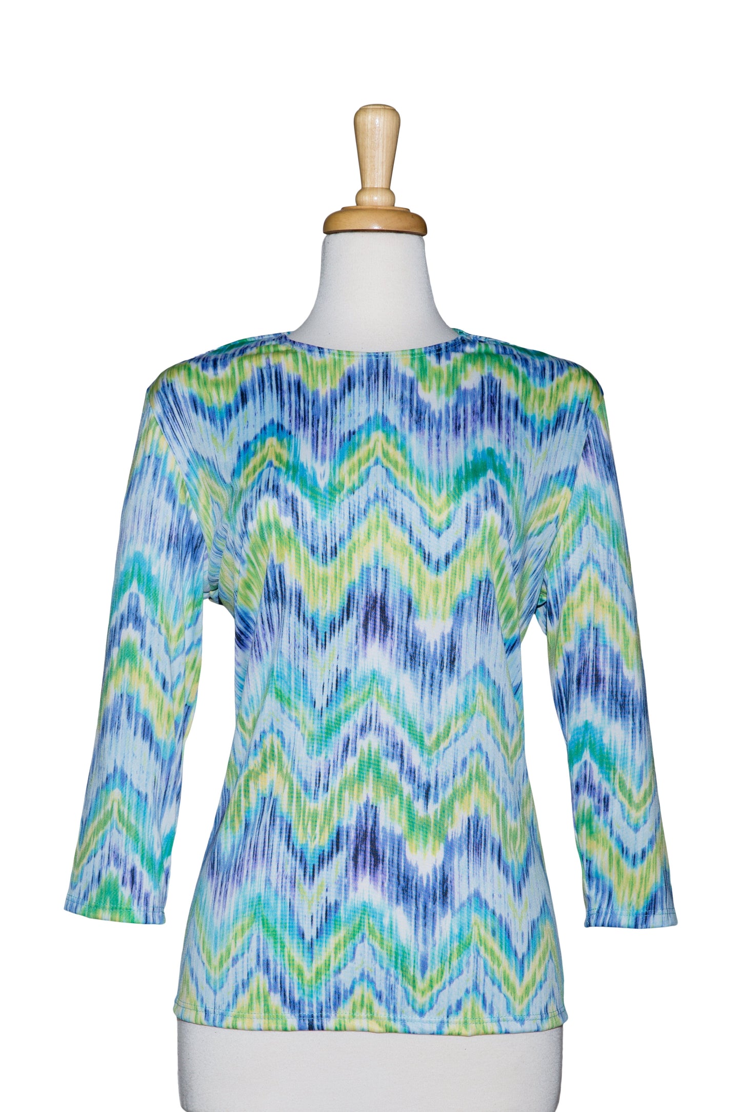 Shades Of Blue and Yellow Zig Zag Microfiber 3/4 Sleeve Top