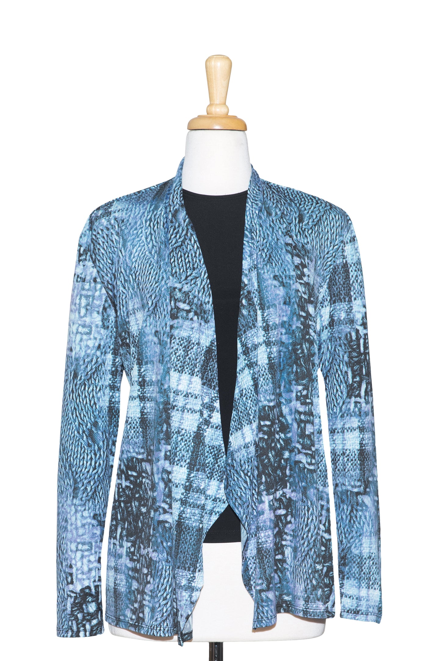Plus Size Two Piece Shades Of Blue and Grey Abstract Shawl Collar Set