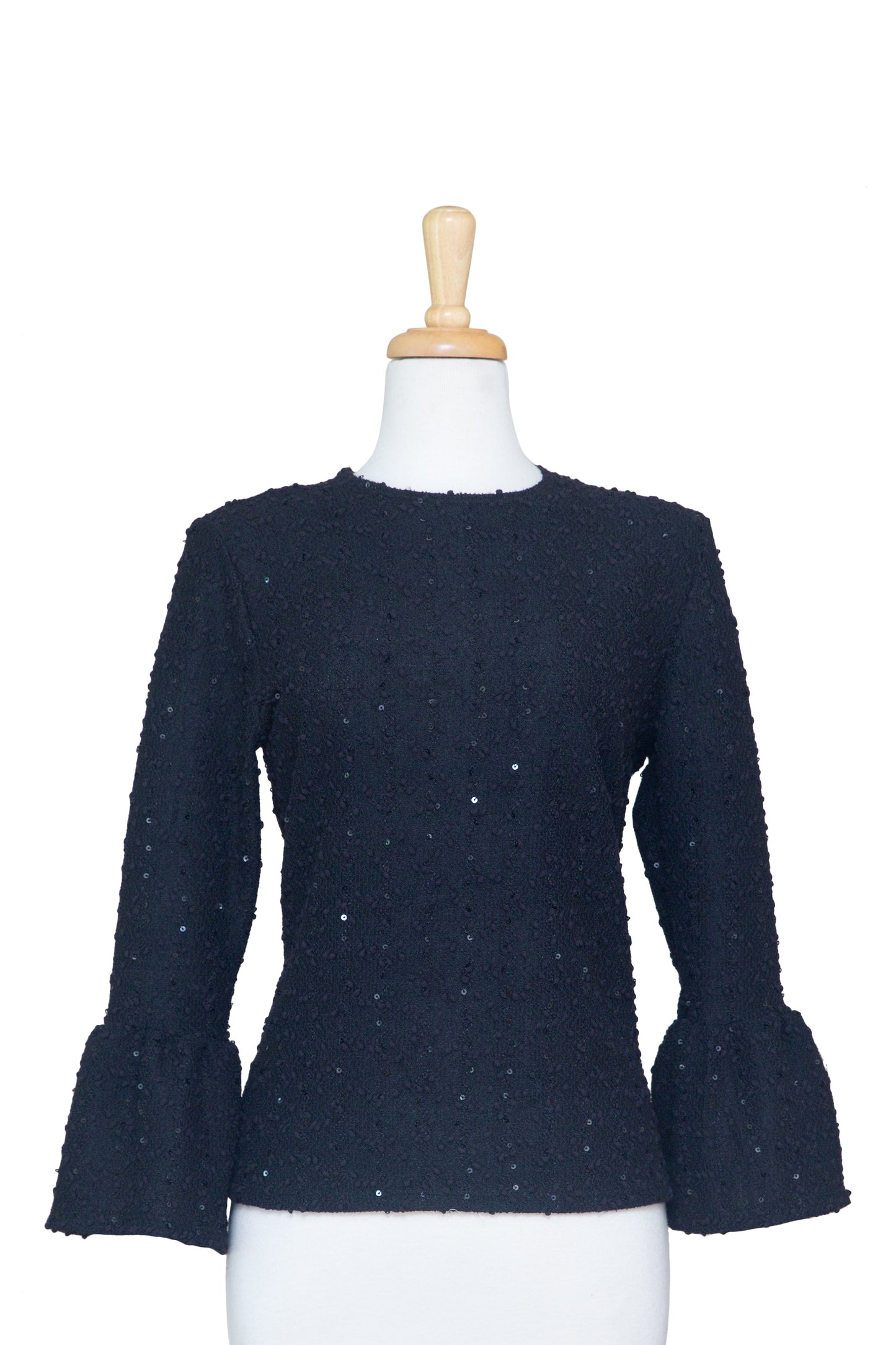 Black Sequins Boucle Bell Sleeve Top