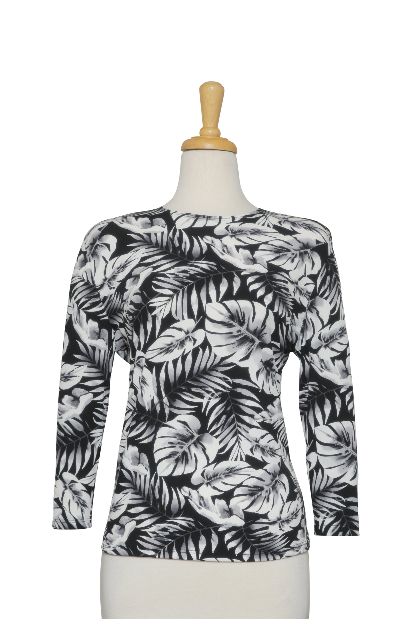 Black and Grey Tropical Leaves Microfiber 3/4 Sleeve Top