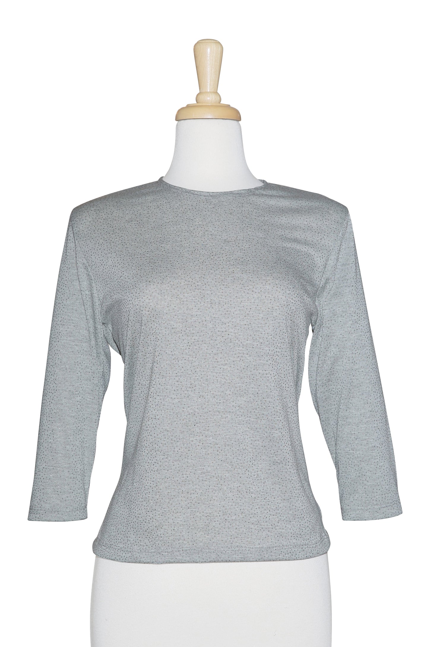 Grey With Silver Pin Dots 3/4 Sleeve Cotton Top