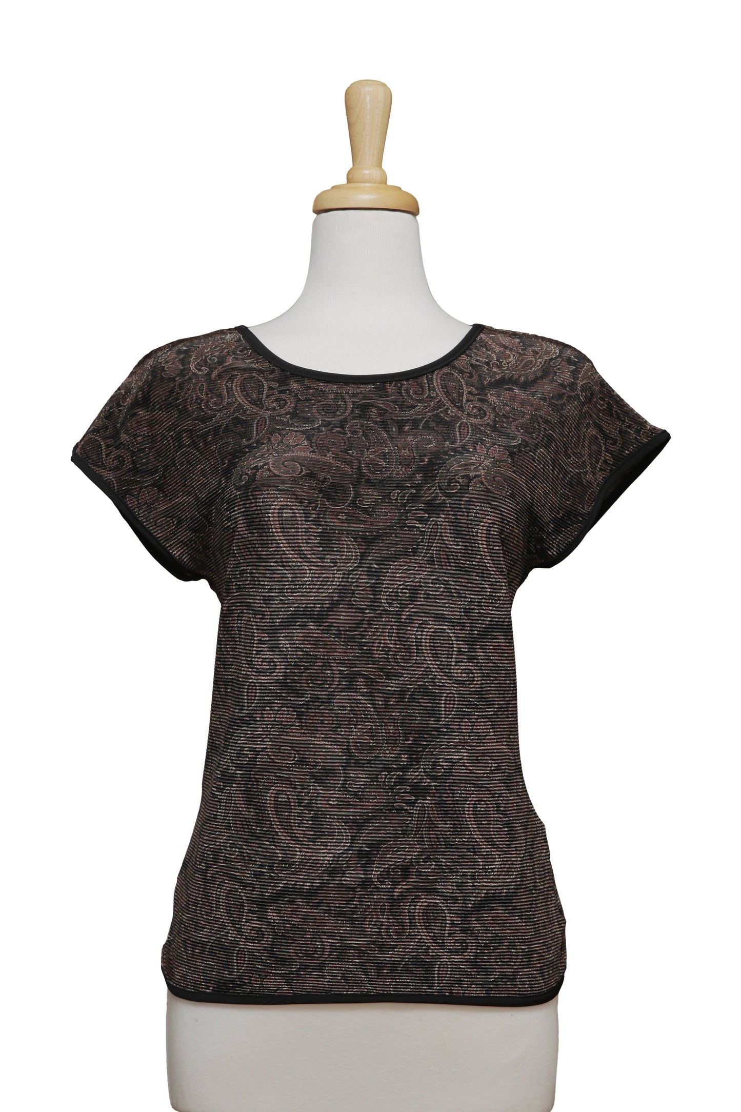 Brown And Black Paisley Crinkle Short Sleeve Top