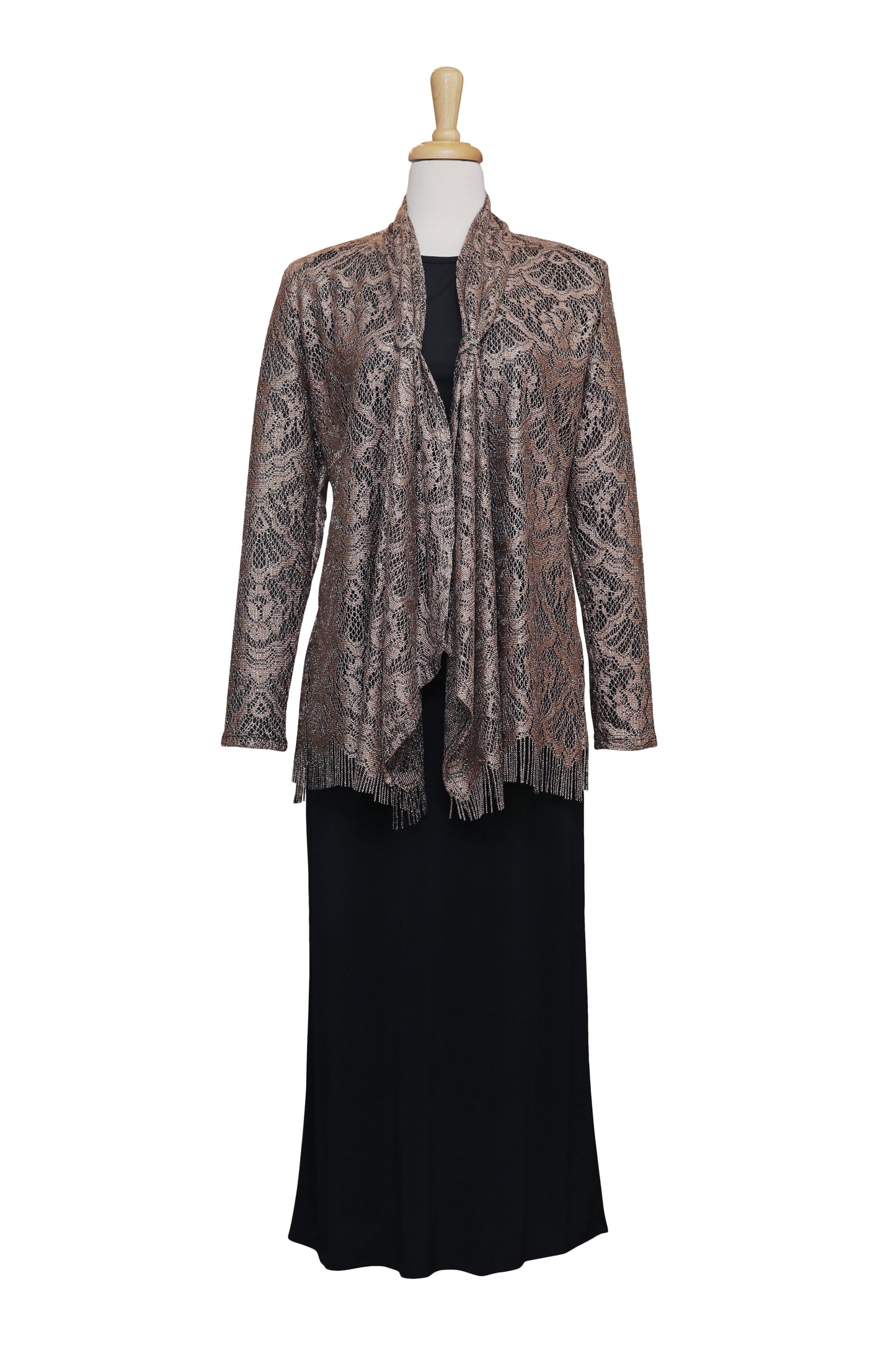 Three Piece Bronze And Black Lace Knit Set
