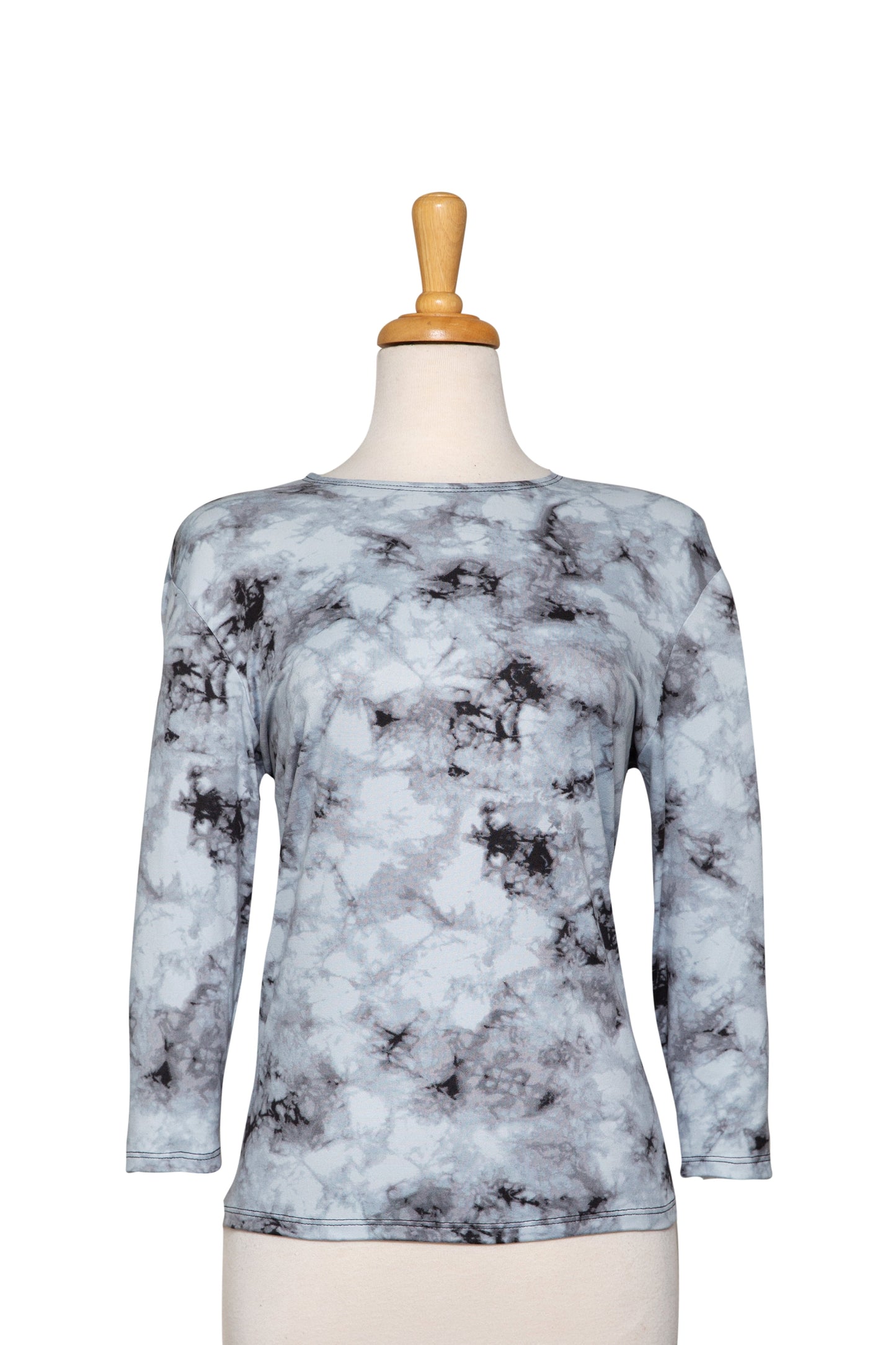 Light Blue/Grey Tie Dye 3/4 Sleeve Cotton Top