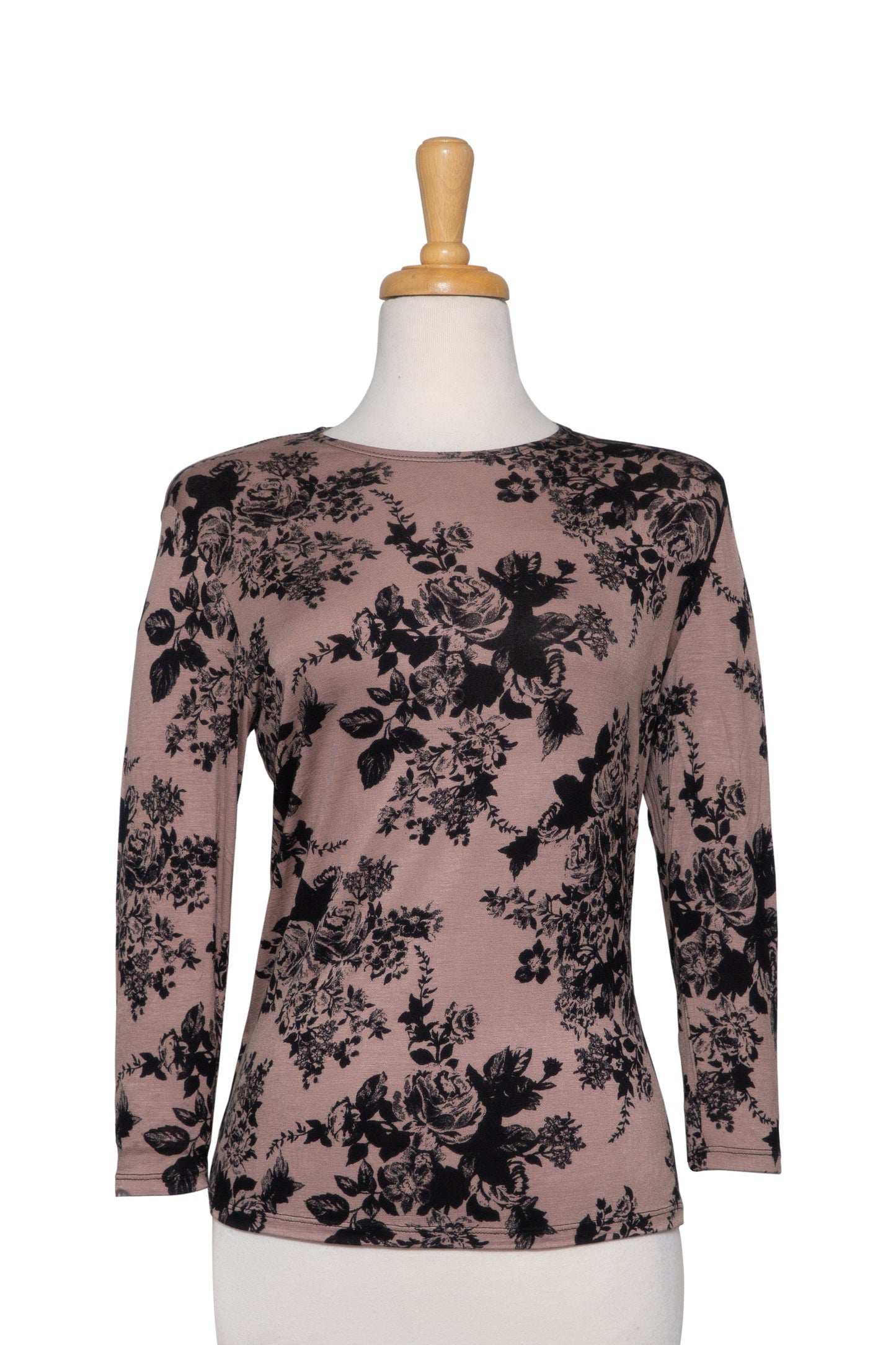 Taupe and Black Floral 3/4 Sleeve Cotton Top