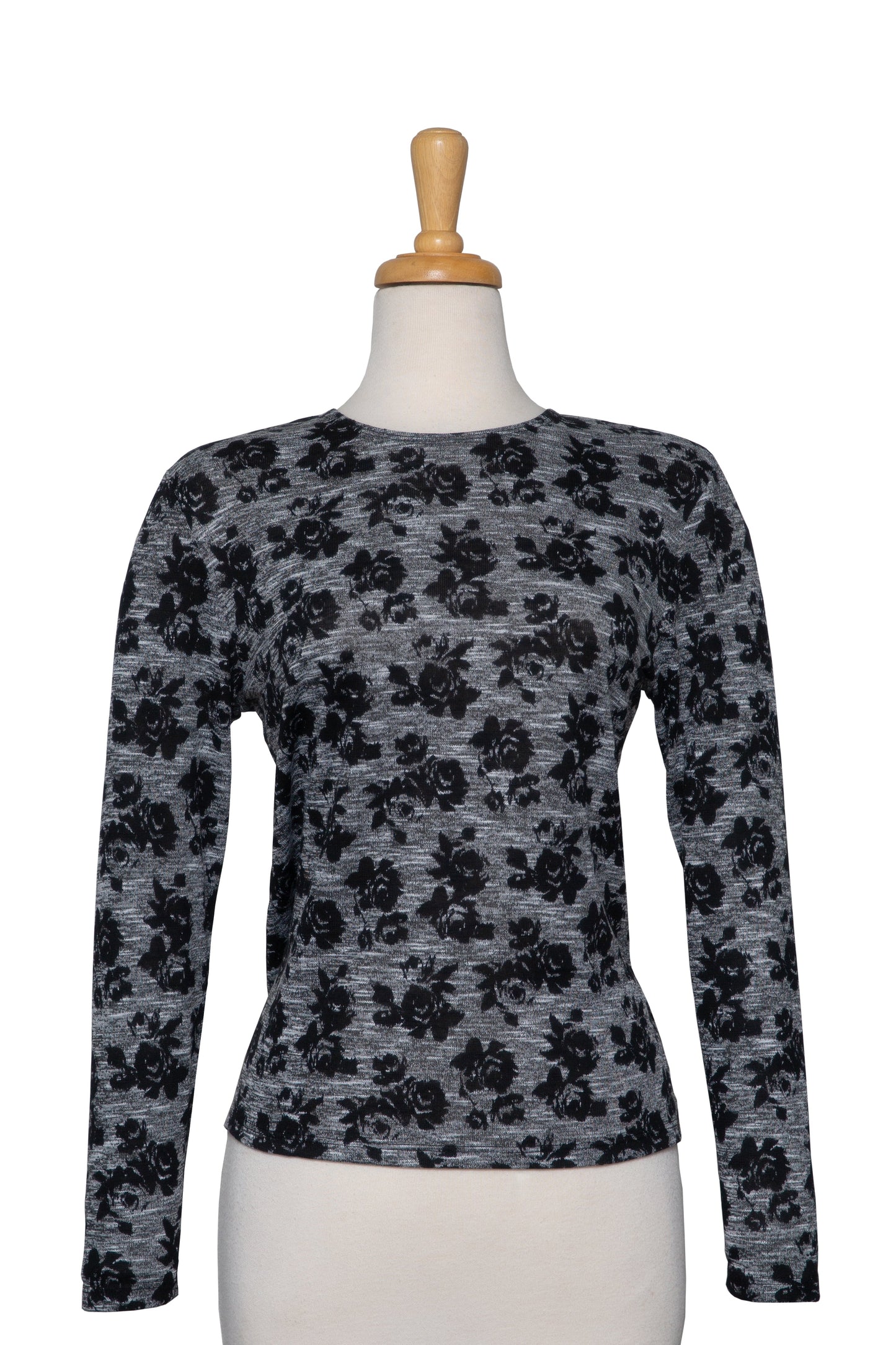 Plus Size Grey and Black Floral Long Sleeve Knit Top