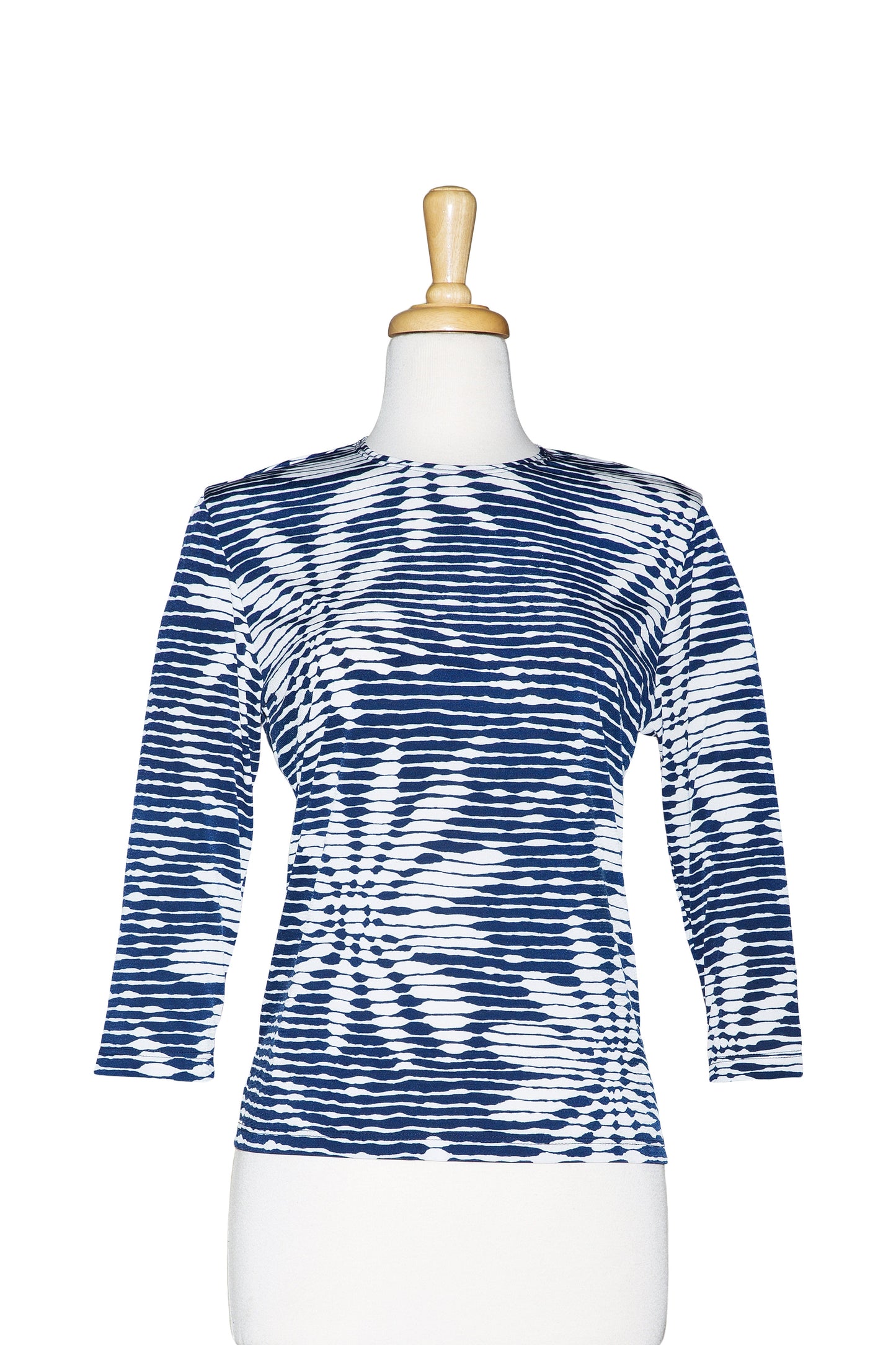 Navy and White Stripes and Floral Microfiber 3/4 Sleeve Top