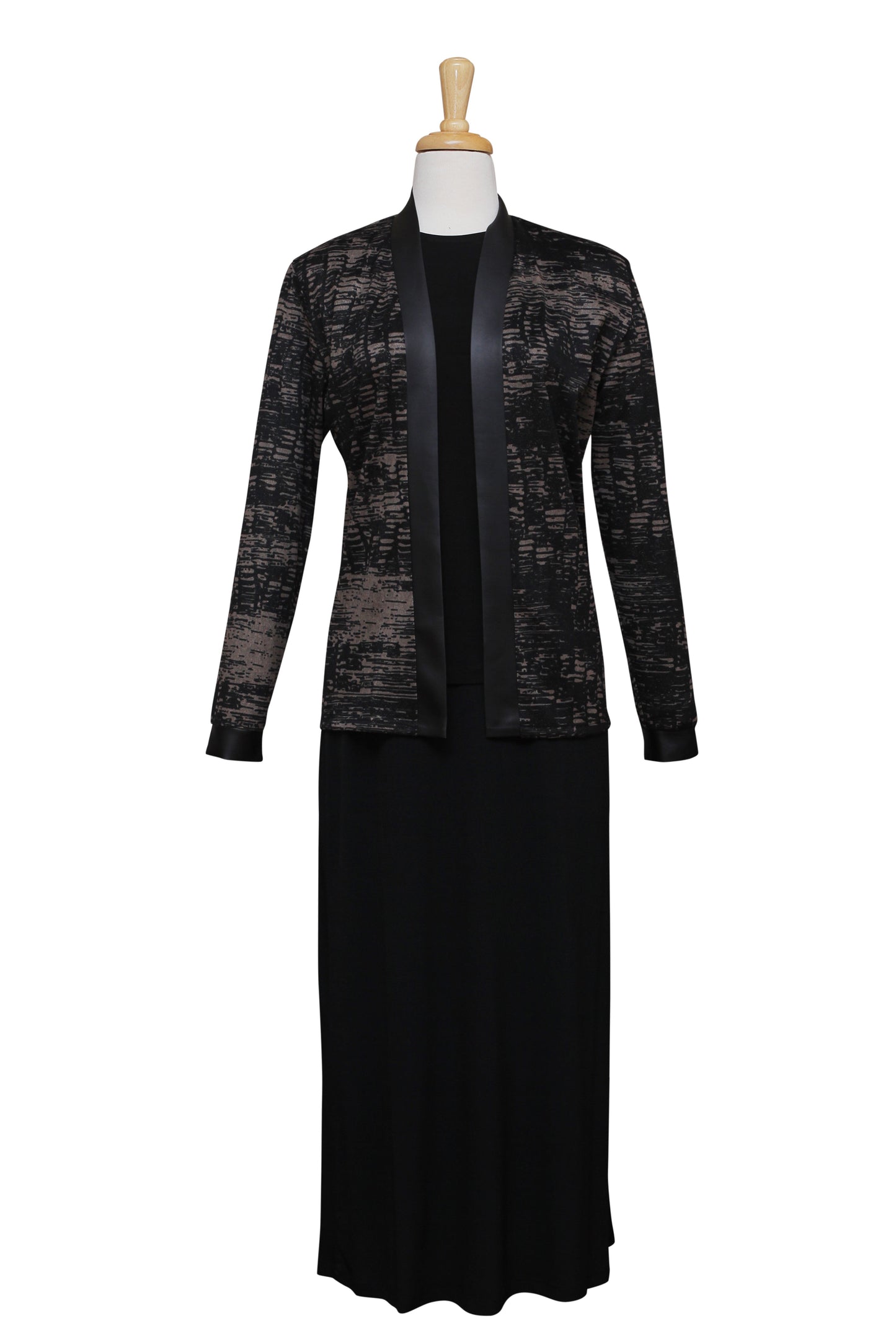 Three Piece Black and Taupe Knit Set With Leather Trim