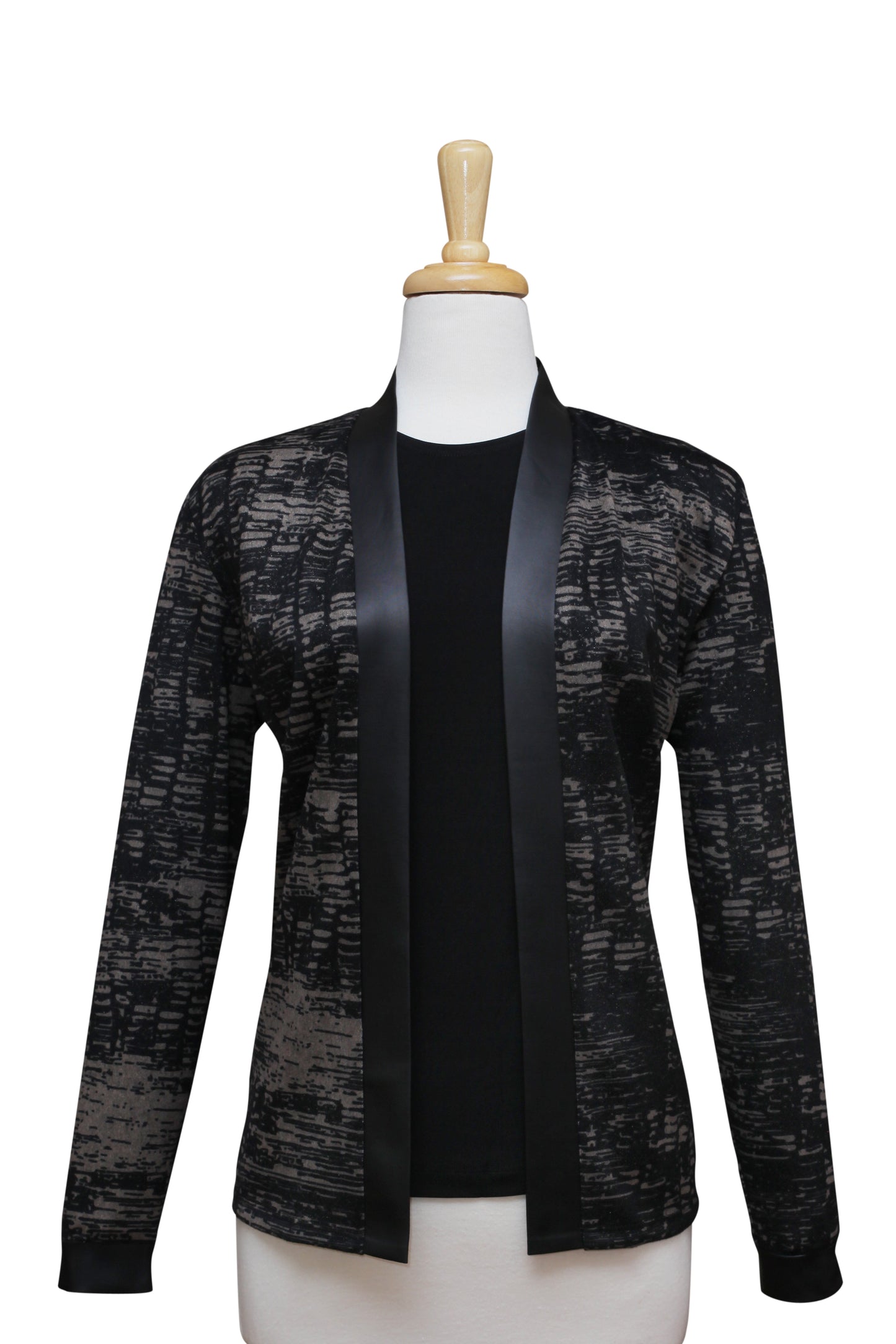 Two Piece Black and Taupe Knit Set With Leather Trim