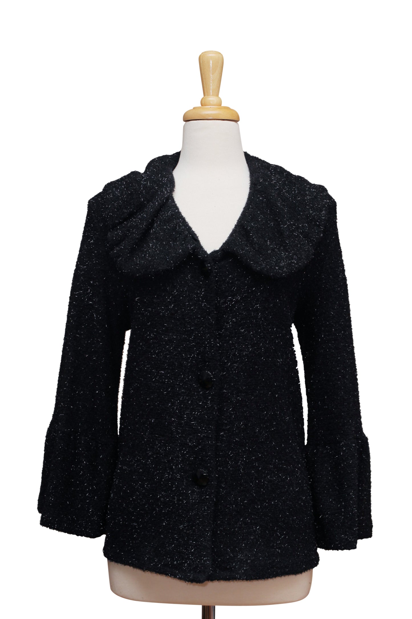 Plus Size Black Shimmer Knit Jacket With Bell Sleeve