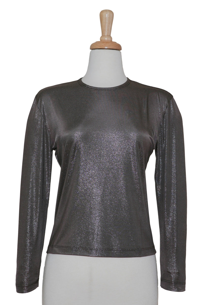 Plus Size Taupe & Silver Metallic Microfiber Top
