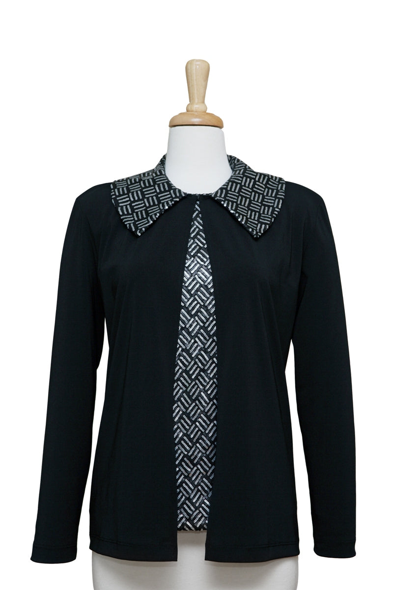 Plus Size Two Piece Black & Silver Sequins Matte Jersey Set