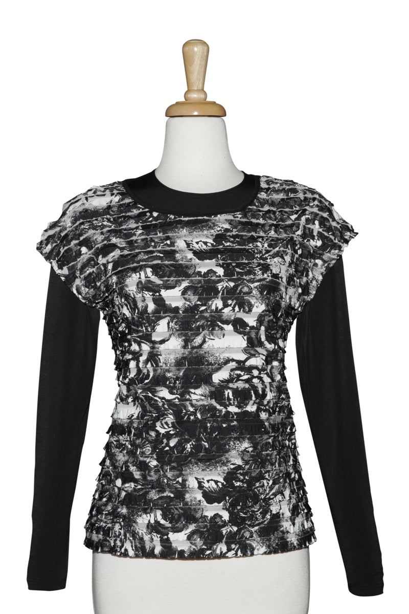Plus Size Black Ivory Floral Ruffled Short Sleeve Top