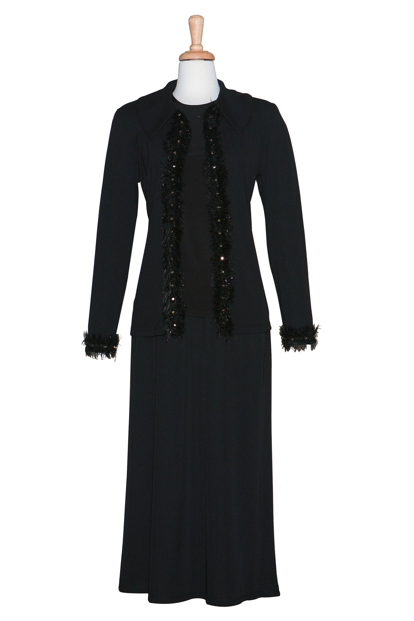 Plus Size Three Piece Feather Trim Matte Jersey Set