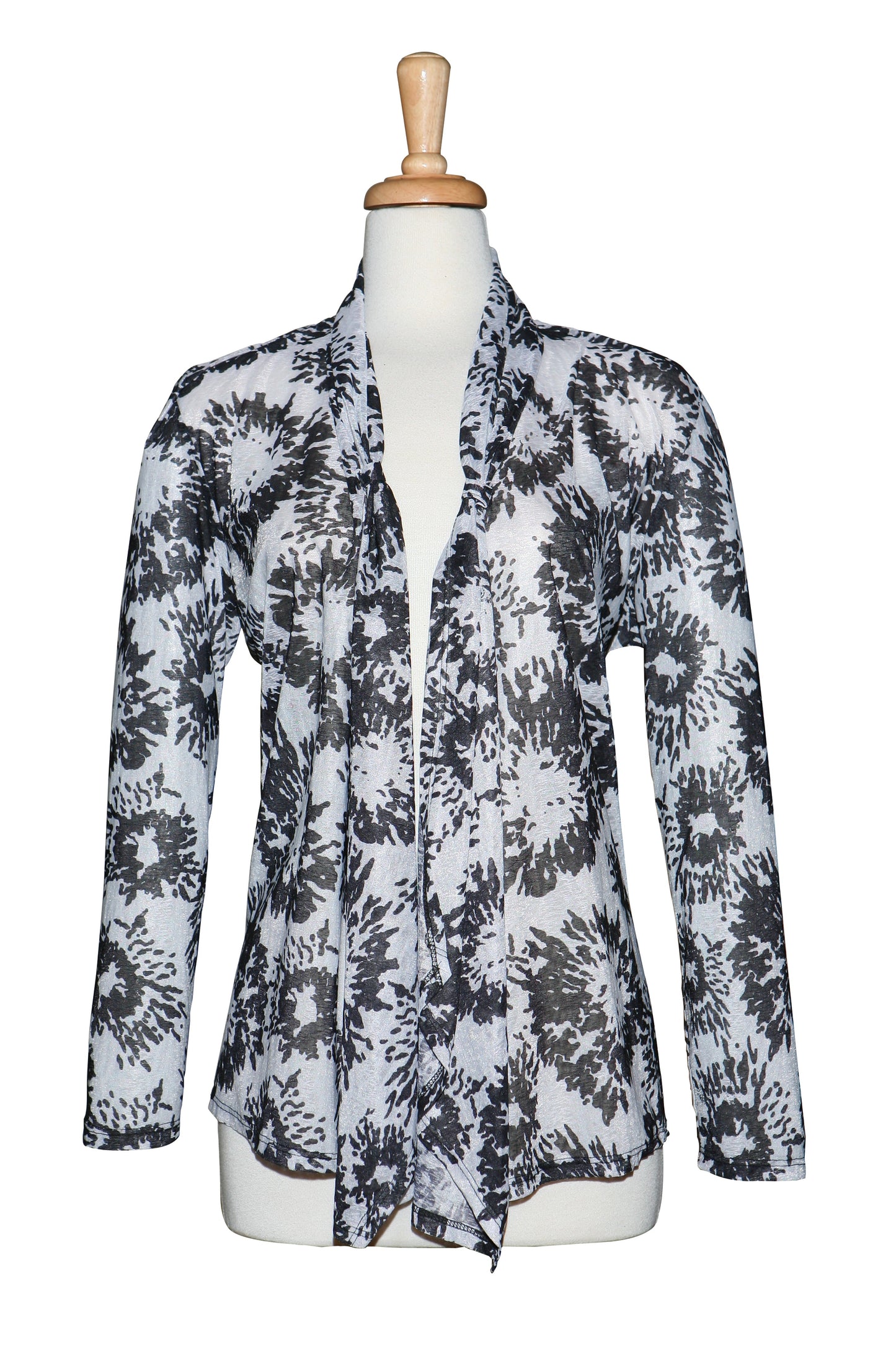 White & Black Sheer Floral Shawl Collar Jacket