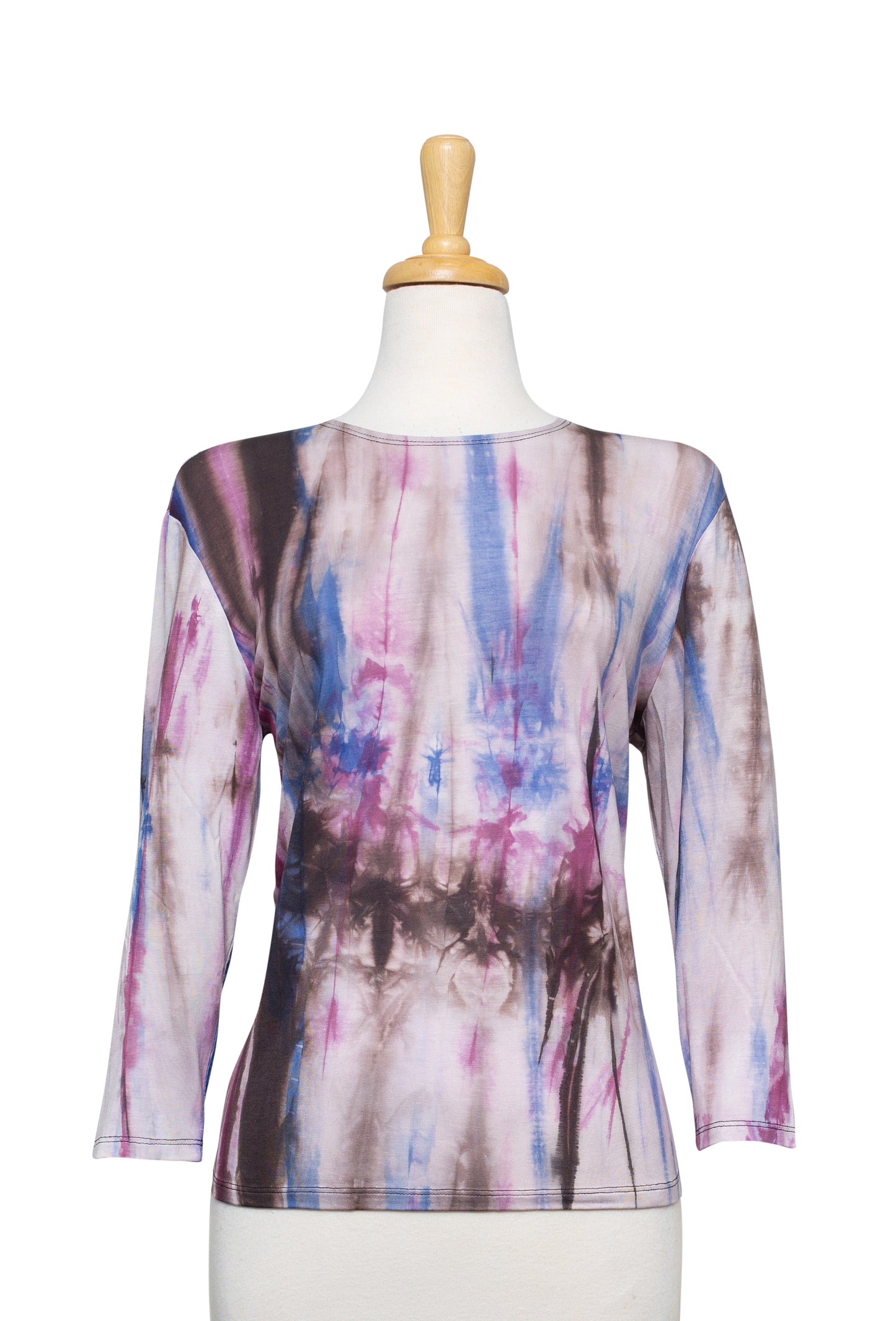 Plus Size Pink, Brown, and Blue Tie Dye 3/4 Sleeve Cotton Top