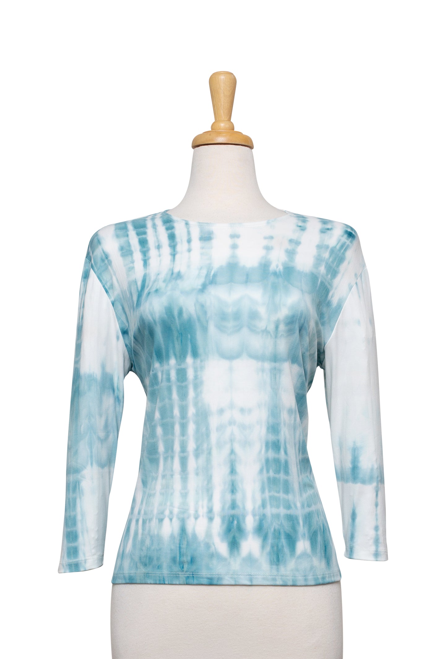 Plus Size Shades of Teal Tie Dye 3/4 Sleeve Cotton Top