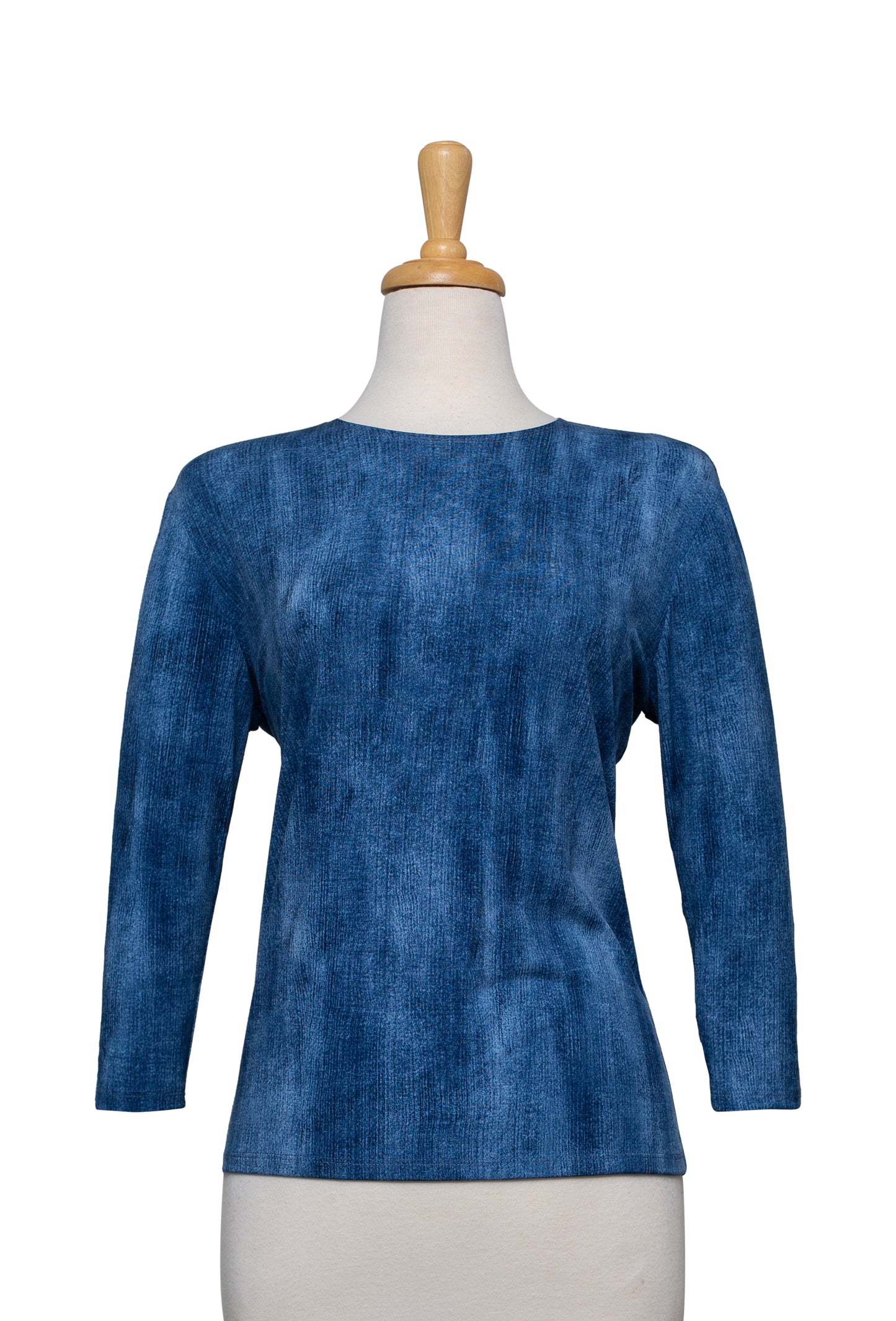 Plus Sizes Shades of Blue Denim Microfiber 3/4 Sleeve Top