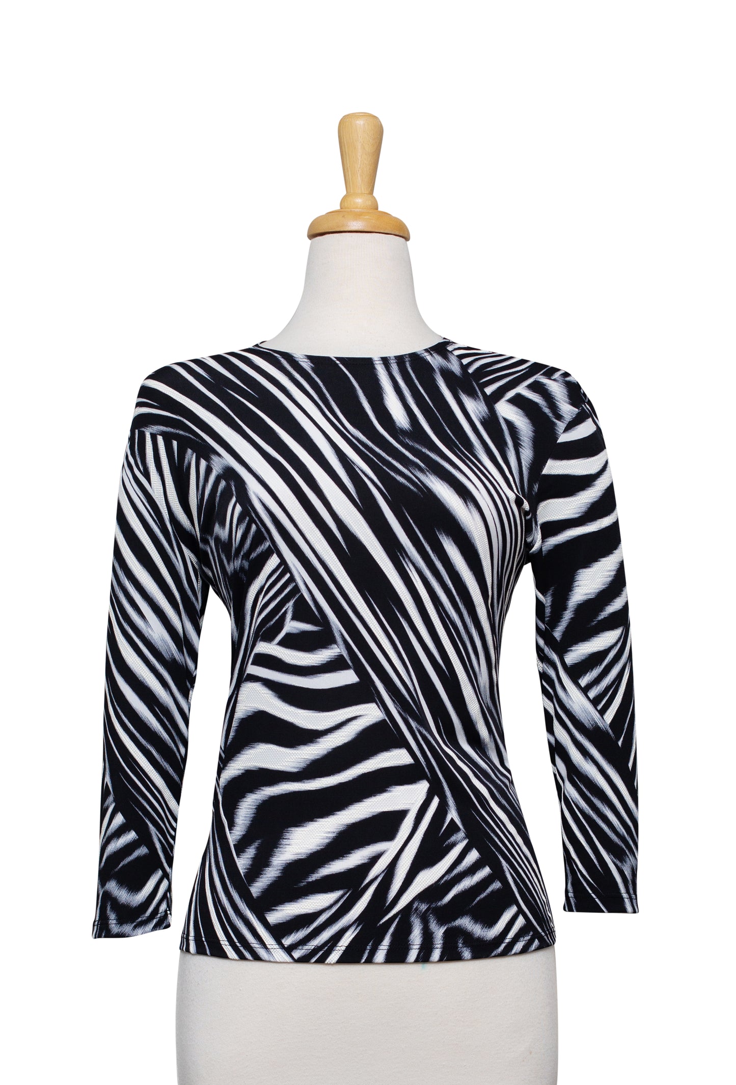 Black and White Patches Animal Print Textured Microfiber 3/4 Sleeve Top