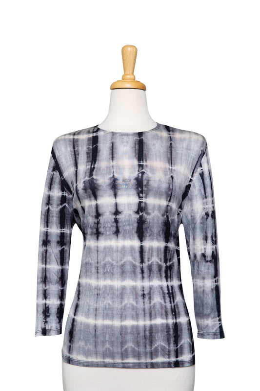 Plus Size Shades Of Grey Tie Dye Cotton 3/4 Sleeve Top