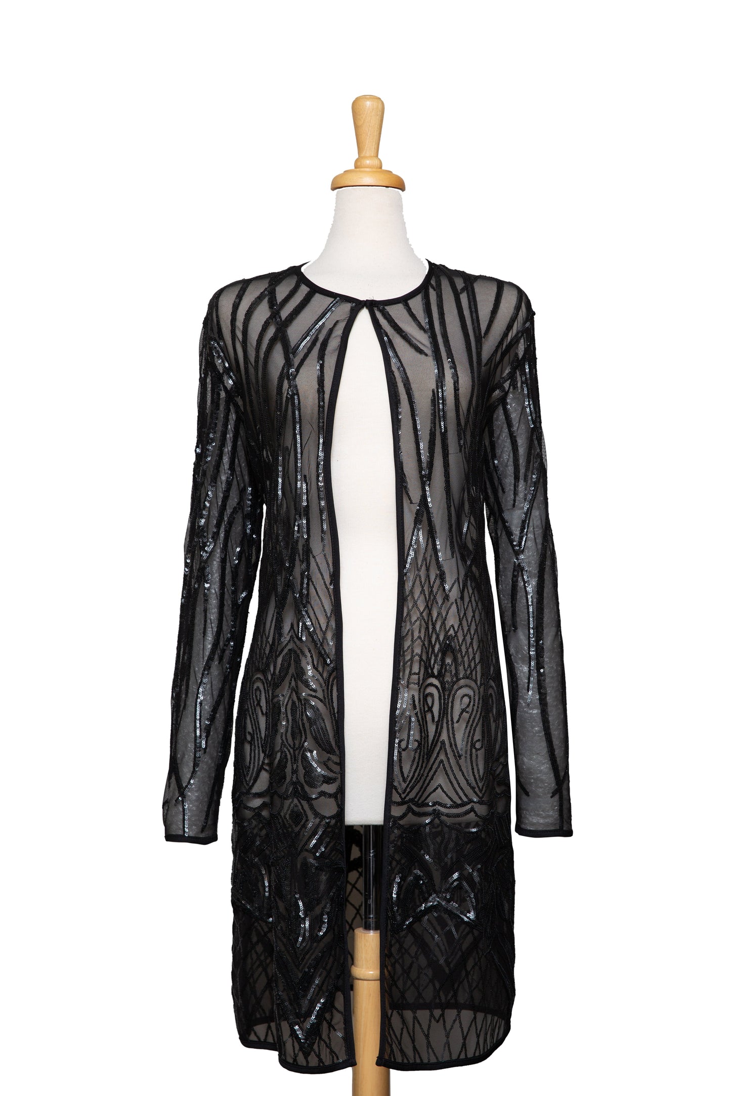 Black Sequined Patterns 3/4 Length Lace Jacket