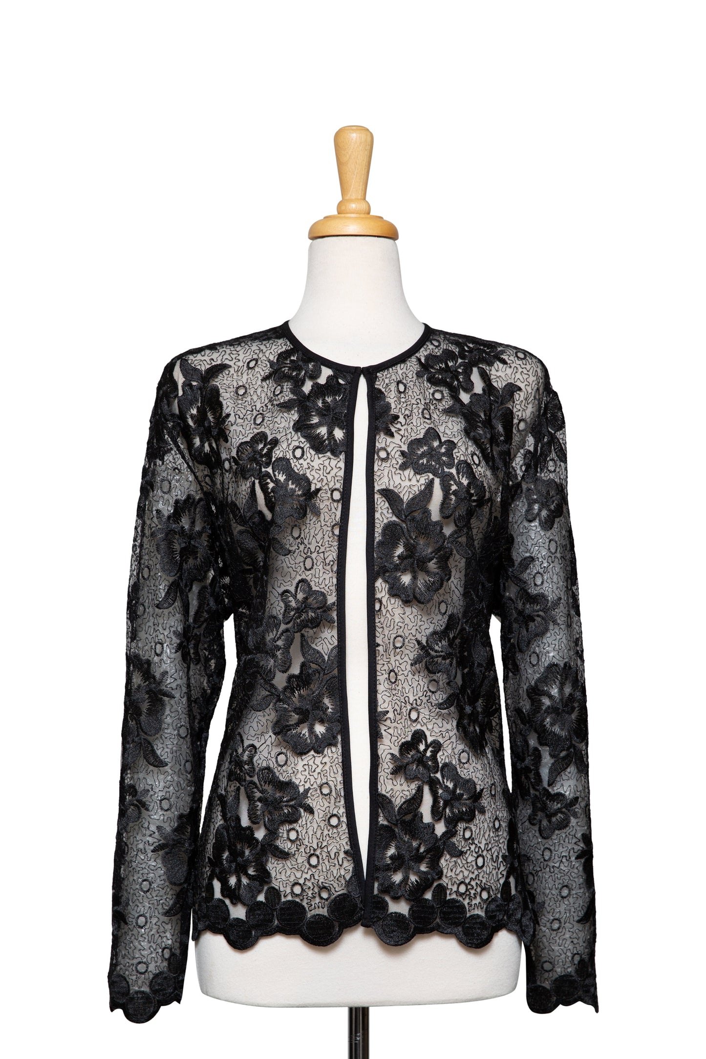 Thin Black Floral Embroidered Lace Jacket