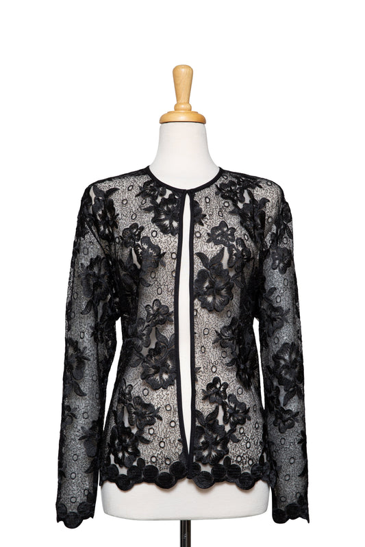 Thin Black Floral Embroidered Lace Jacket