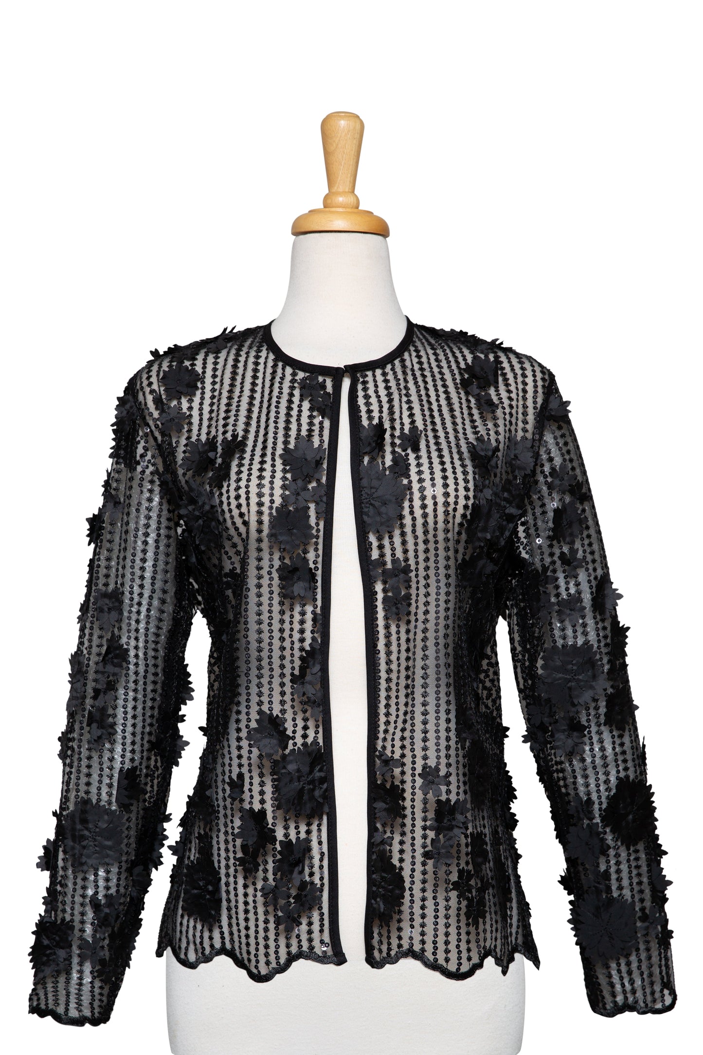 Black 3D Floral Sequins Lace Jacket