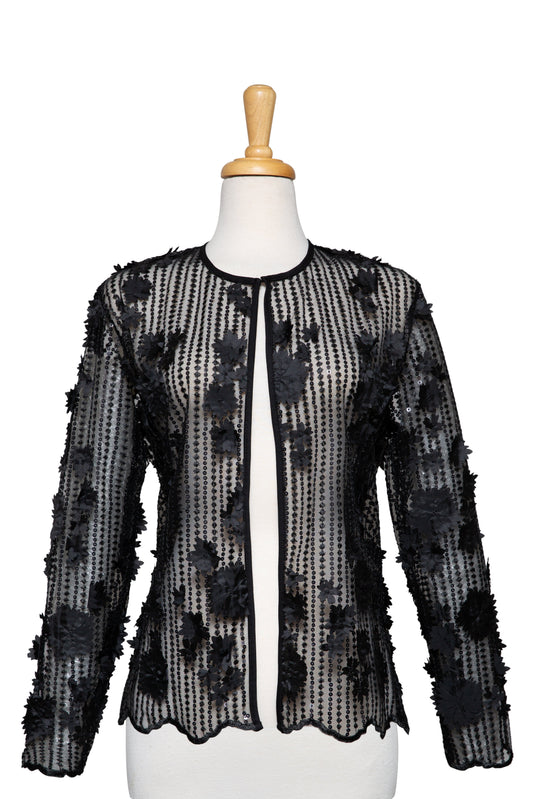 Black 3D Floral Sequins Lace Jacket