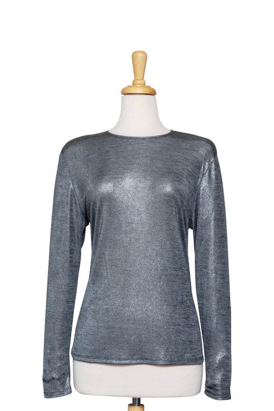 Silver Metallic Long Sleeves Sleeves Microfiber Top