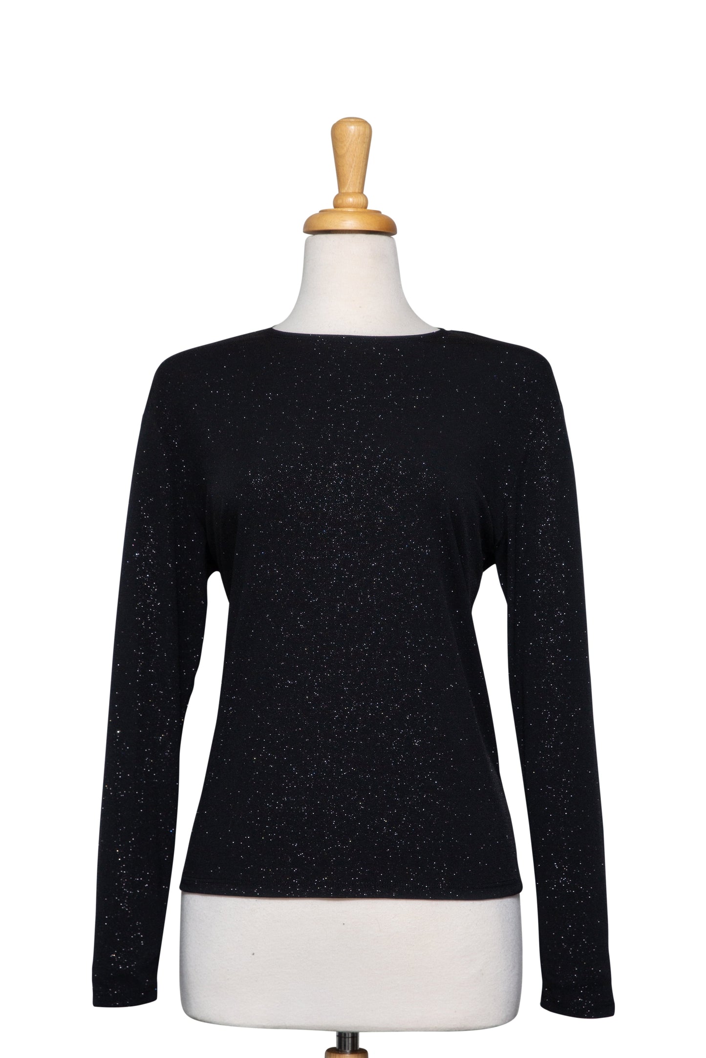 Plus Size Black on Black Metallic Long Sleeve Microfiber Top